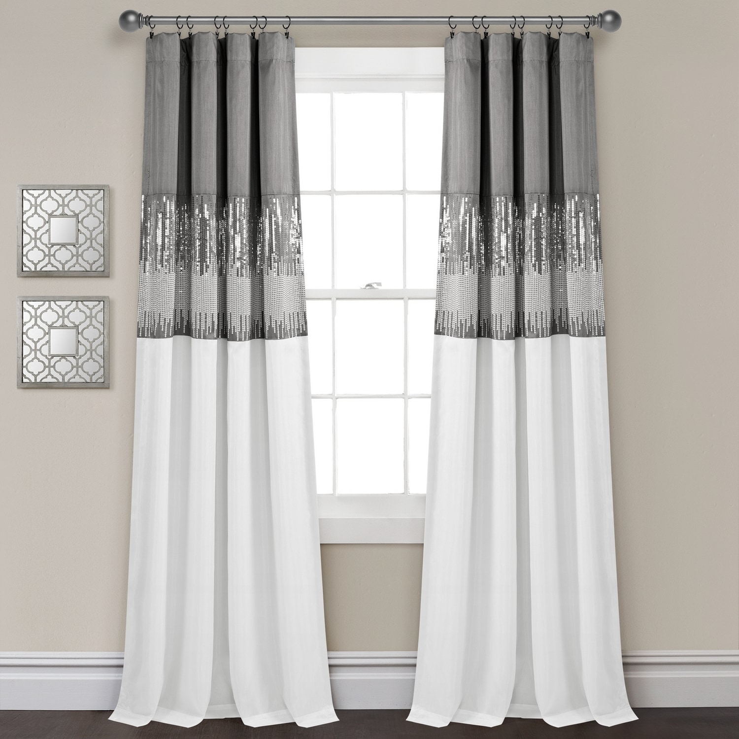 Lush Decor 21T013378 84-Inches Gray Striped Blackout Standard lined Rod pocket Single curtain panel