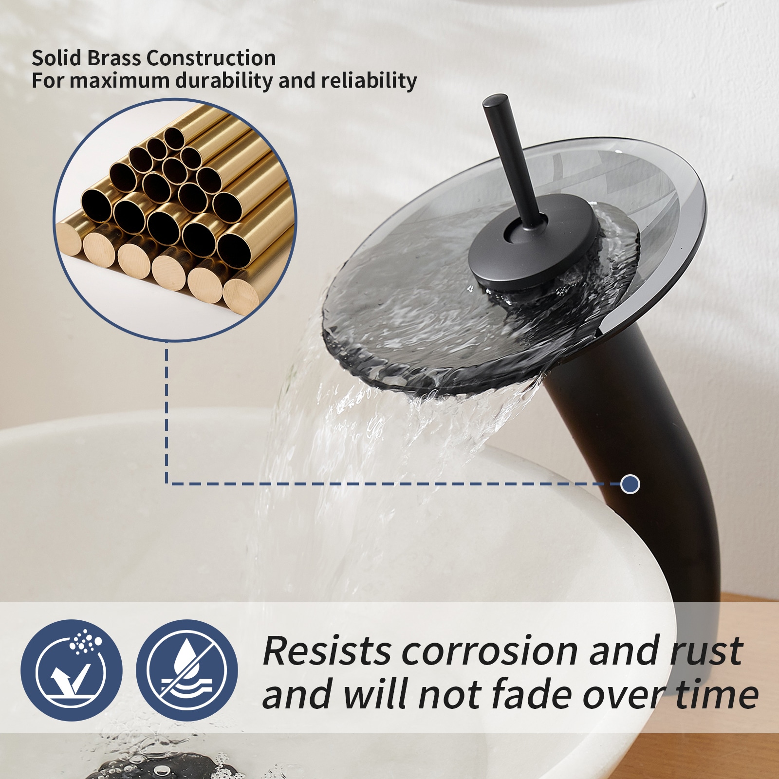 Matte Black Stainless Steel Waterfall Vessel Sink Faucet