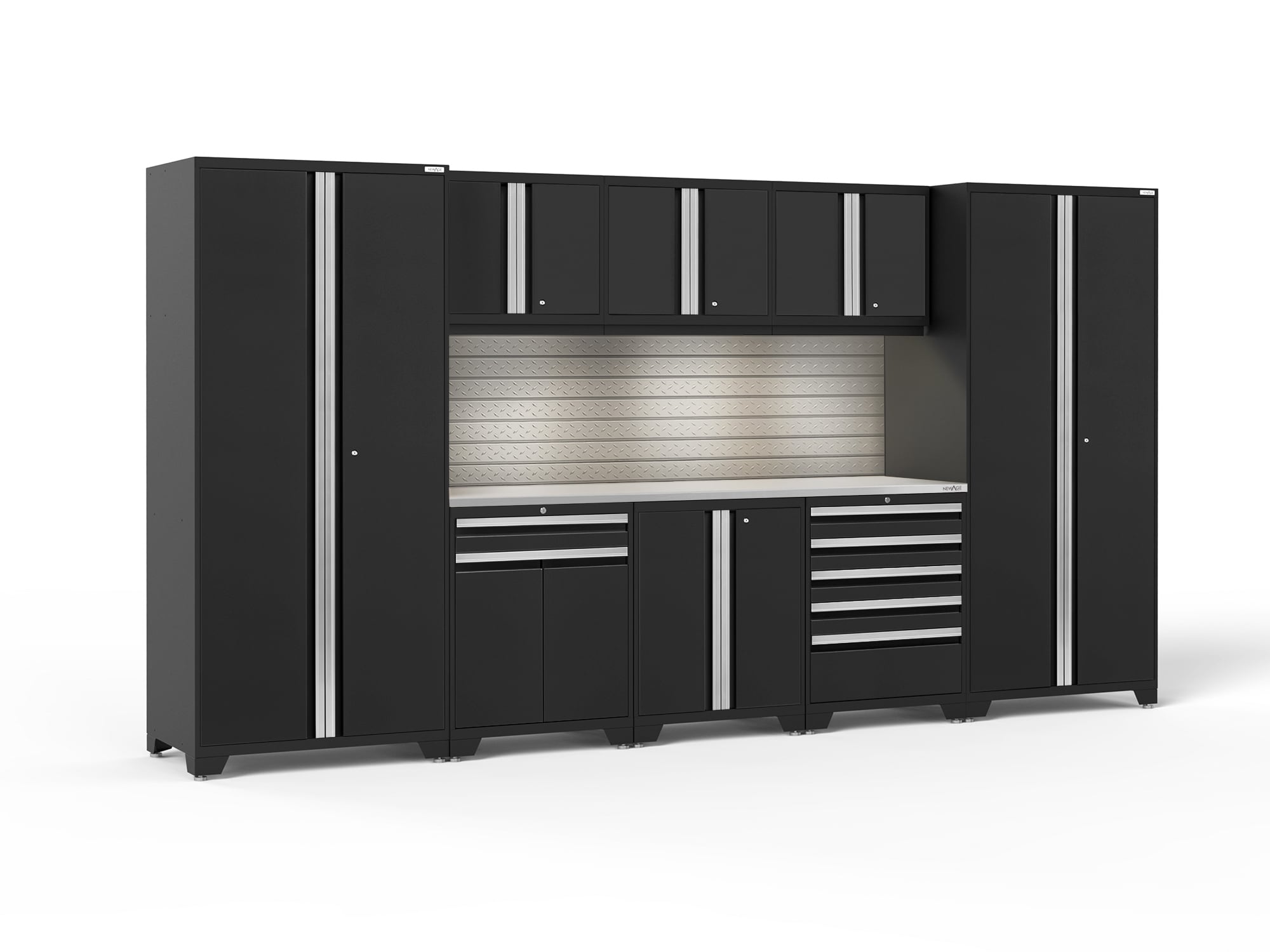 NewAge Products 64188 156-in W x 84.75-in H x 24-in D 8 -Cabinets Steel Black Garage Storage System
