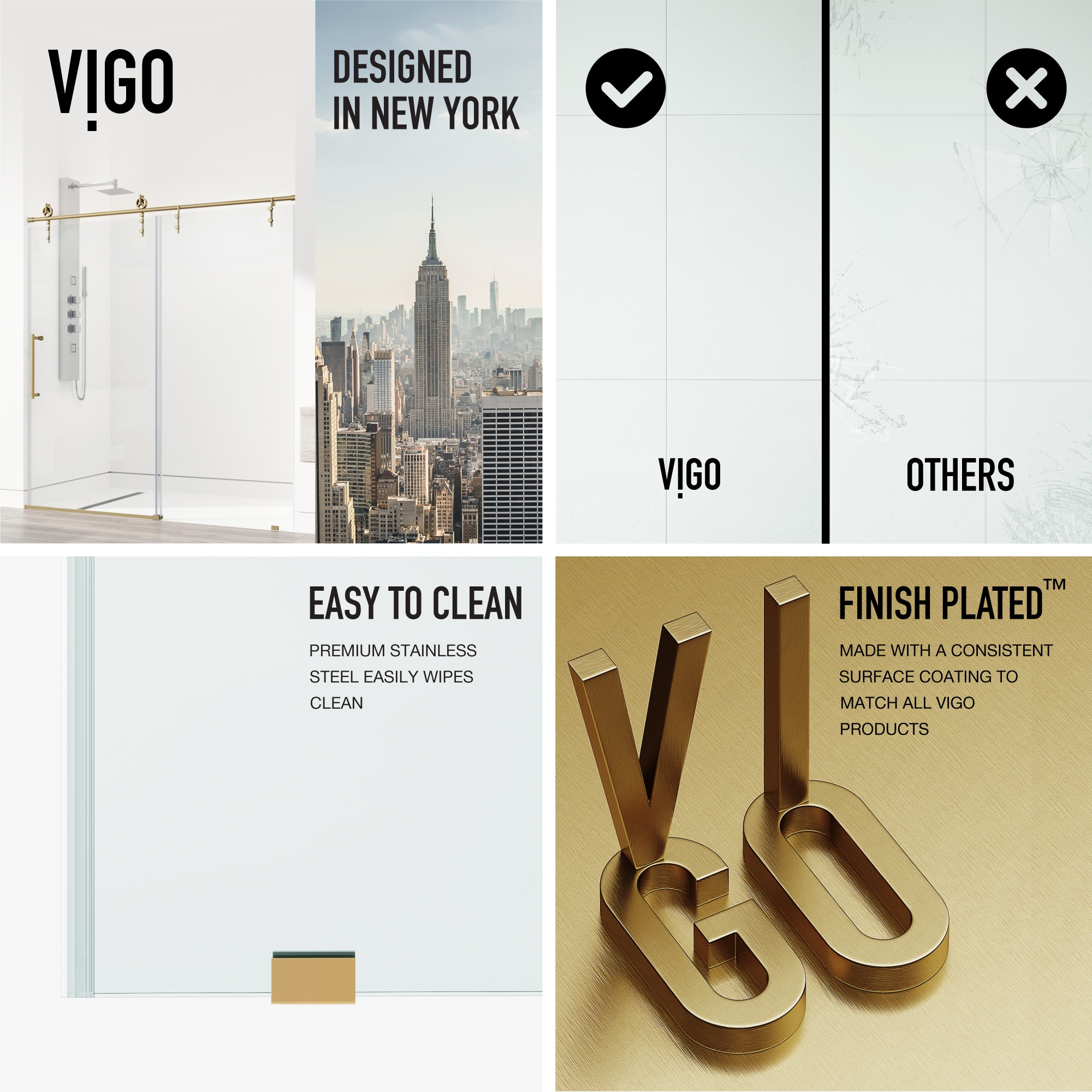 Hamilton Matte Brushed Gold Frameless Sliding Shower Door with Clear Glass