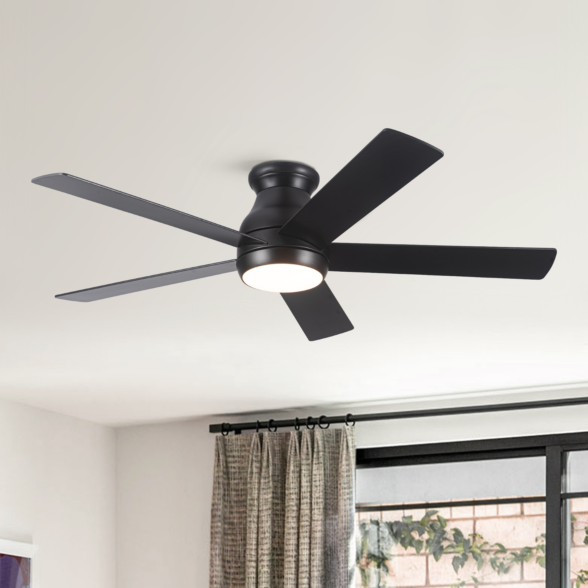 Misopily  52 inch Matte Black Low Profile Ceiling Fan with Dimmable LED Light Remote Control Reversible Motor for Large Rooms 3 Color Temps