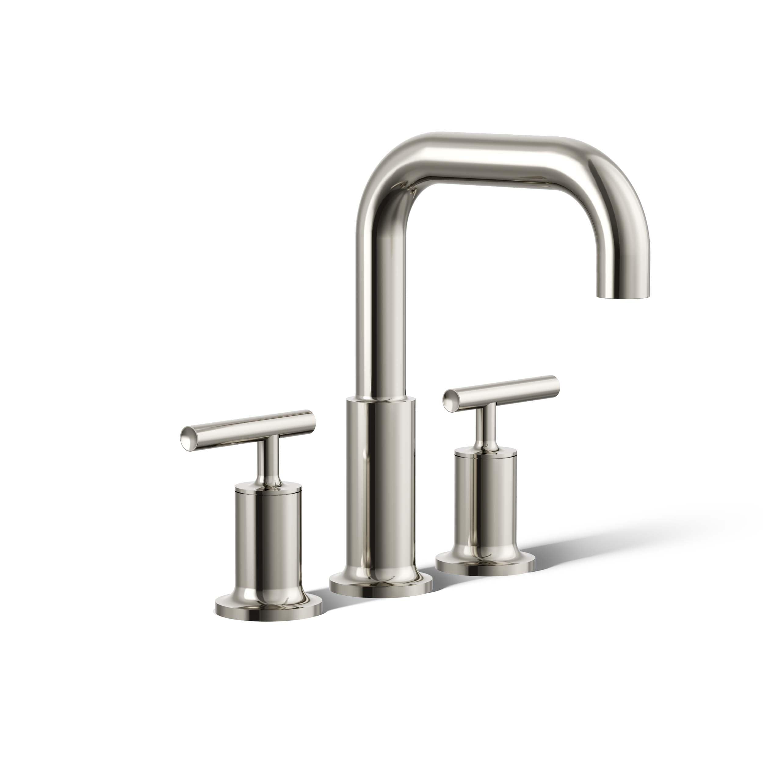 KOHLER T14428-4-SN Purist Vibrant Polished Nickel 2-handle Deck-mount Roman High-arc Bathtub Faucet
