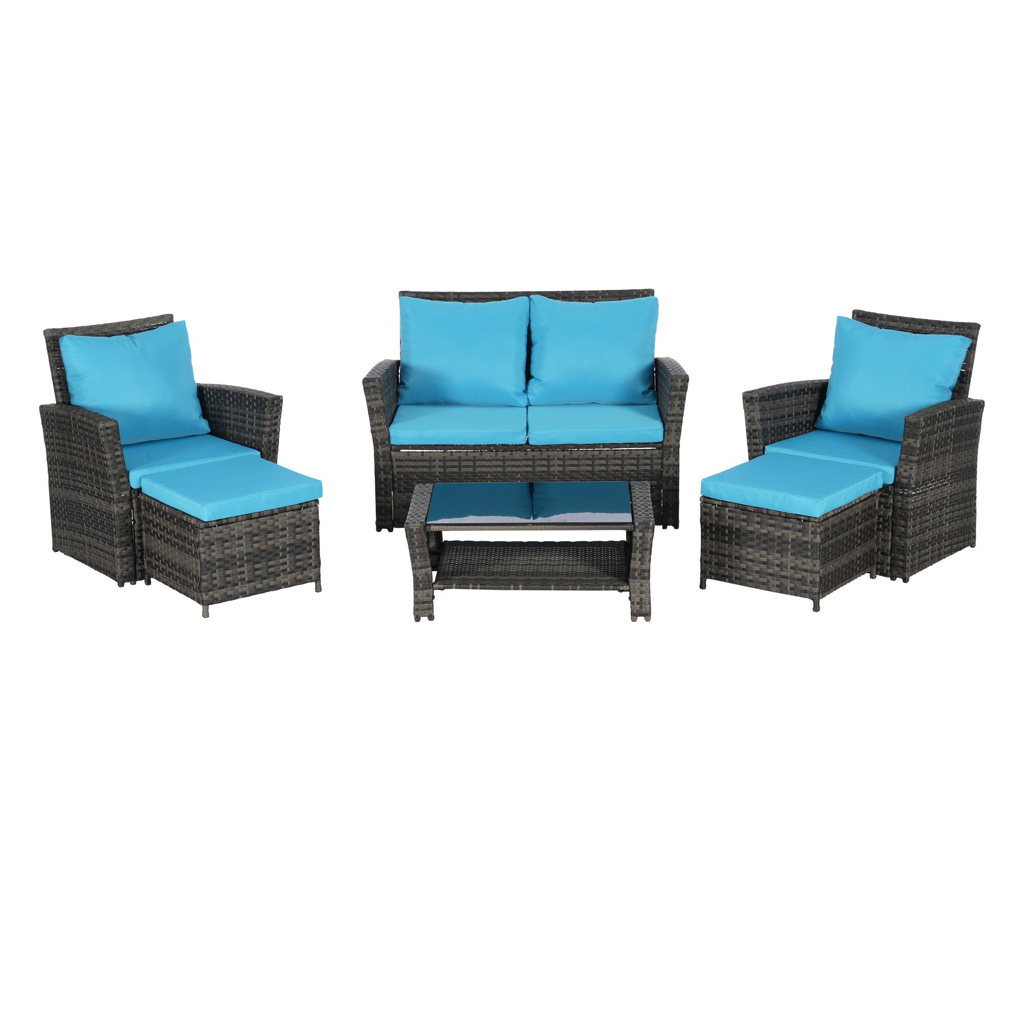 Gaierptone CRXNWUIPG52 6 -Piece Wicker 3 Patio Sofa Conversation Set with Blue Cushions
