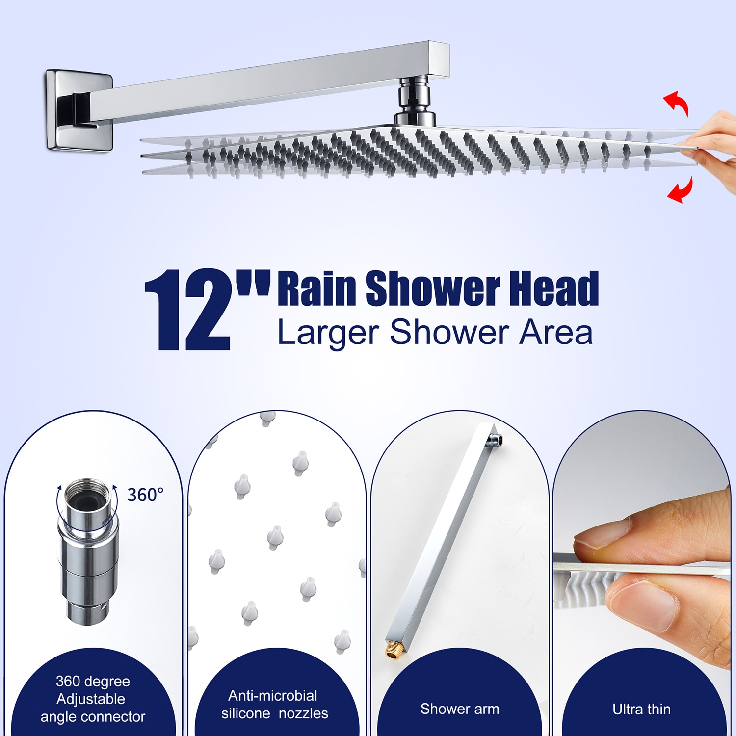 Cobbe Chrome 12-in Built-In Shower Faucet System with 2-way Diverter ...