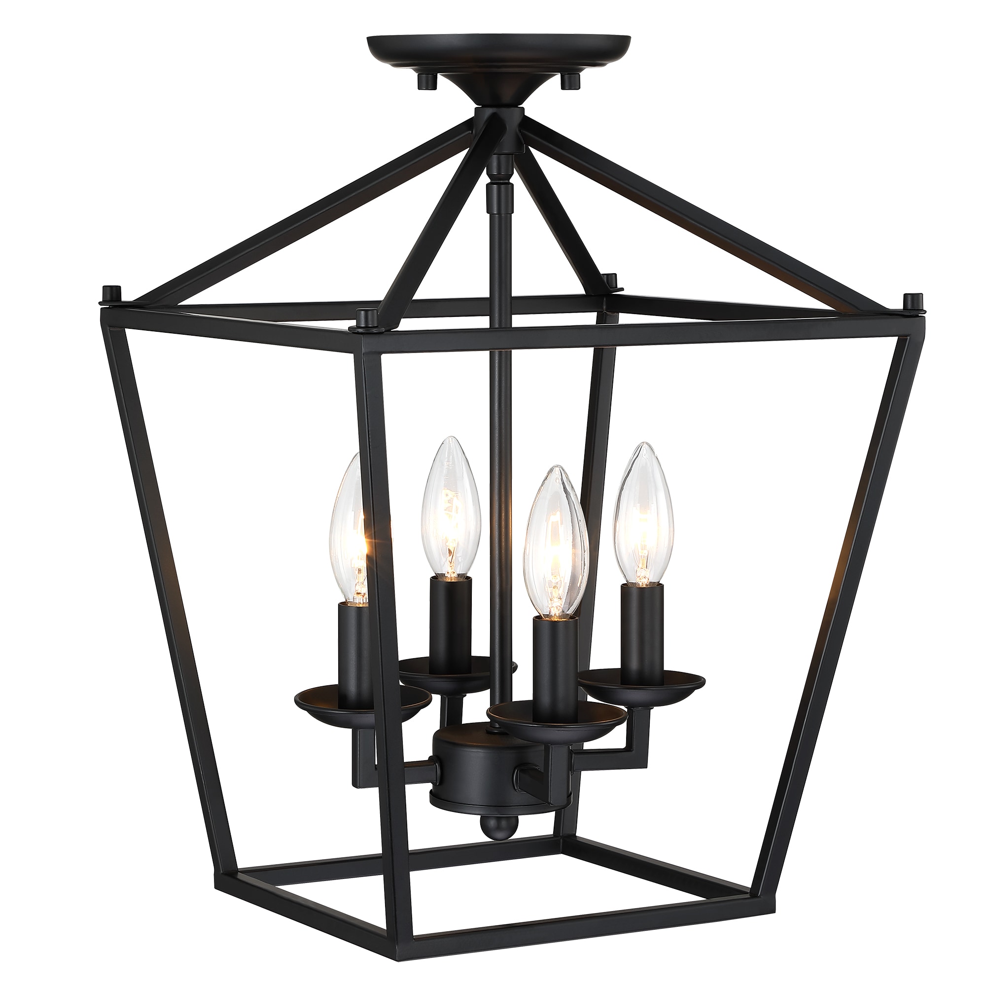 Hukoro FL50224-FM-BK 4 -Light 12-in Matte Black Semi Flush Mount Light