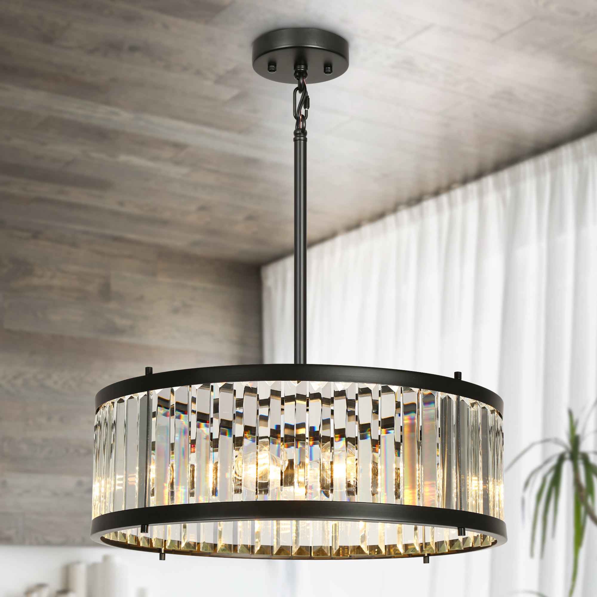 LNC HA05122 Elvira 6 -Light Matte Black Modern/contemporary Crystal For Use in Bedrooms, Dining Rooms, Foyers, Kitchens, Living Rooms Chandelier