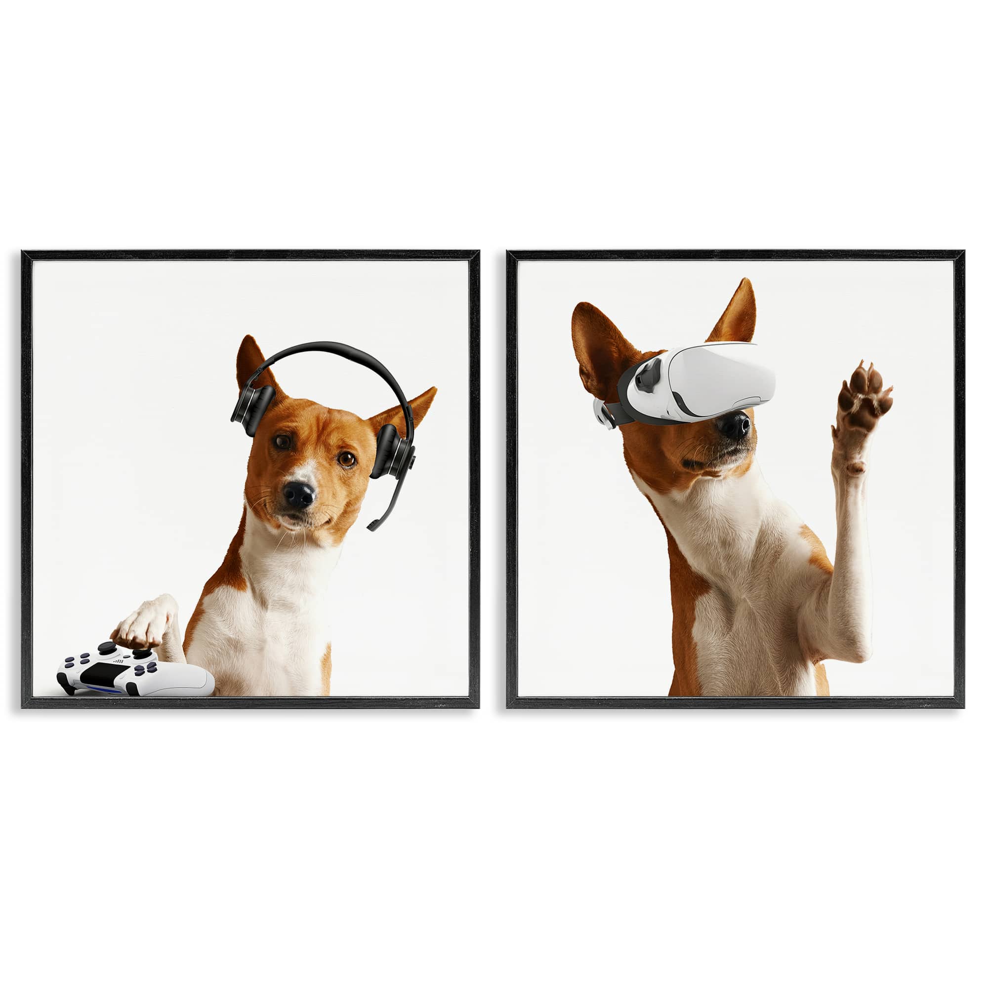 Stupell Industries B2-747-FR-2PC-24X24 Video Game Dogs with VR 2 Piece Black Framed Giclee Art Set By CAD Design 24 x 24