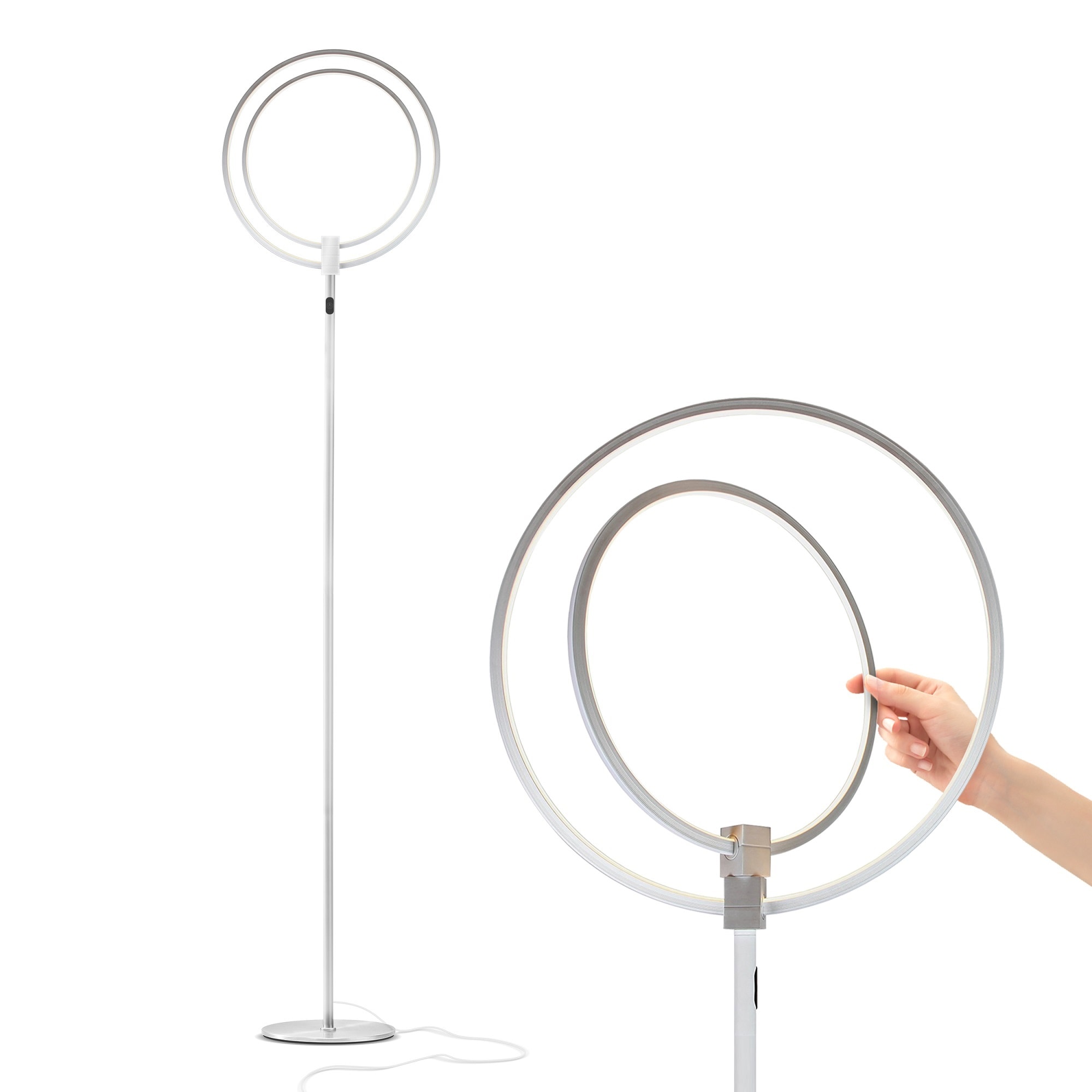 White Adjustable LED Touch Floor Lamp with Dual Rings