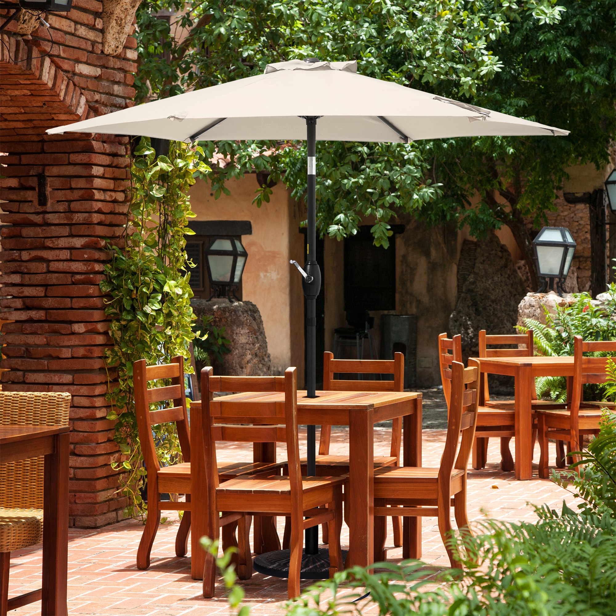 ACEGOSES LW-75BG 7.5-ft Steel Beige Push-button Tilt Market Patio Umbrella