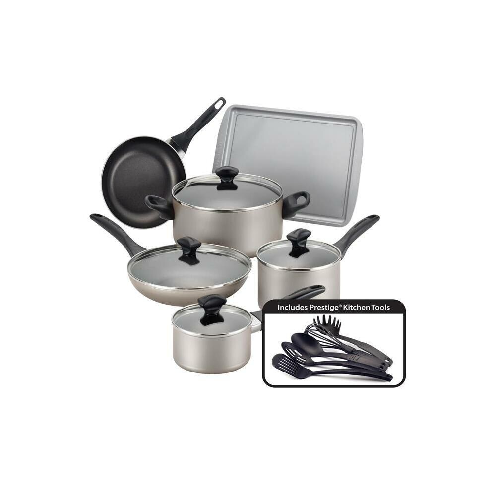 Farberware MYR2352  21805 Dishwasher Safe Nonstick 15-Piece Cookware Set, Champagne