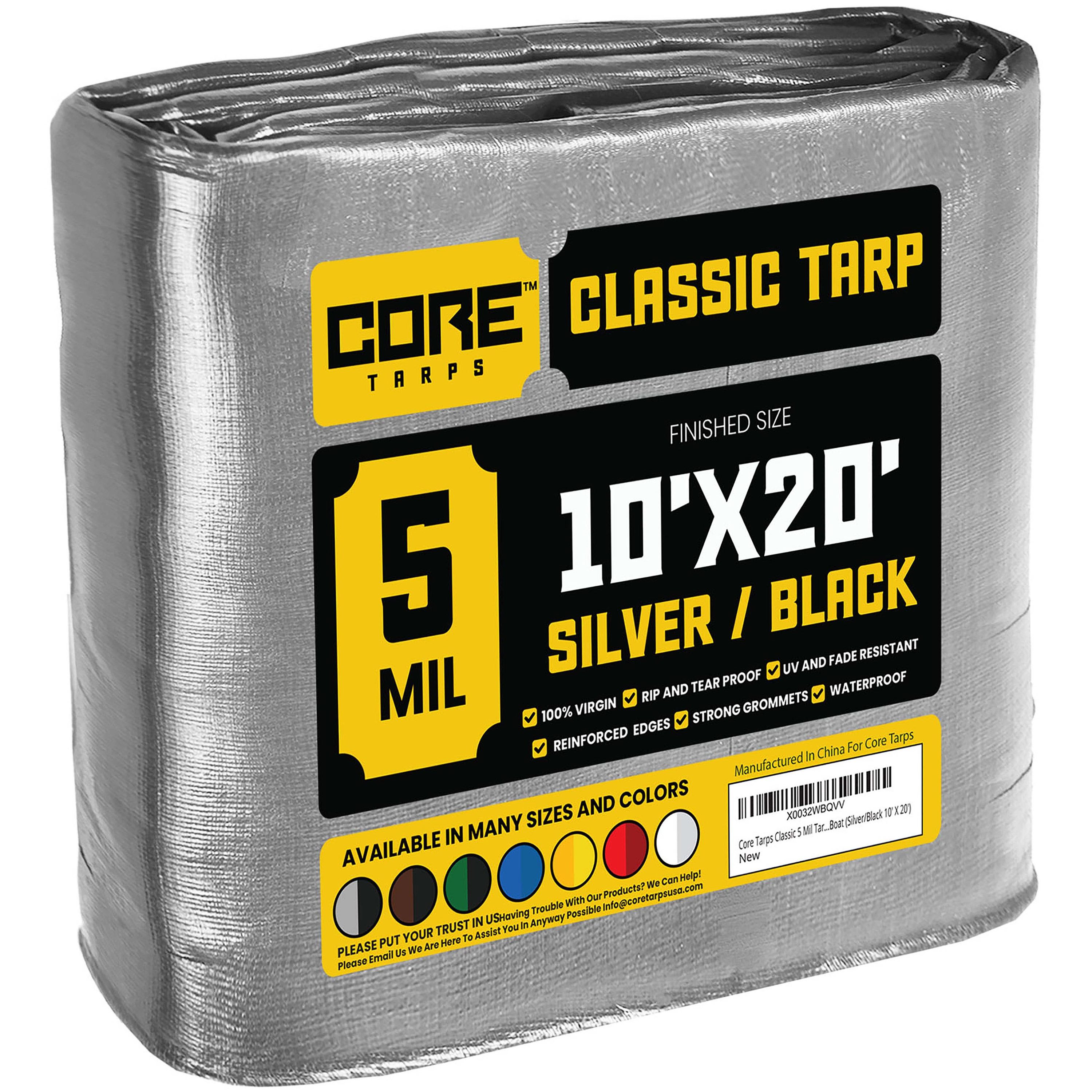 Core Tarps CT-501-10X20 10-ft x 20-ft Silver Waterproof Commercial Polyethylene 5-Mils Tarp