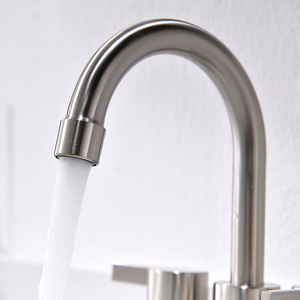 Brushed Nickel High-Arc 2-Handle Bathroom Sink Faucet with Drain