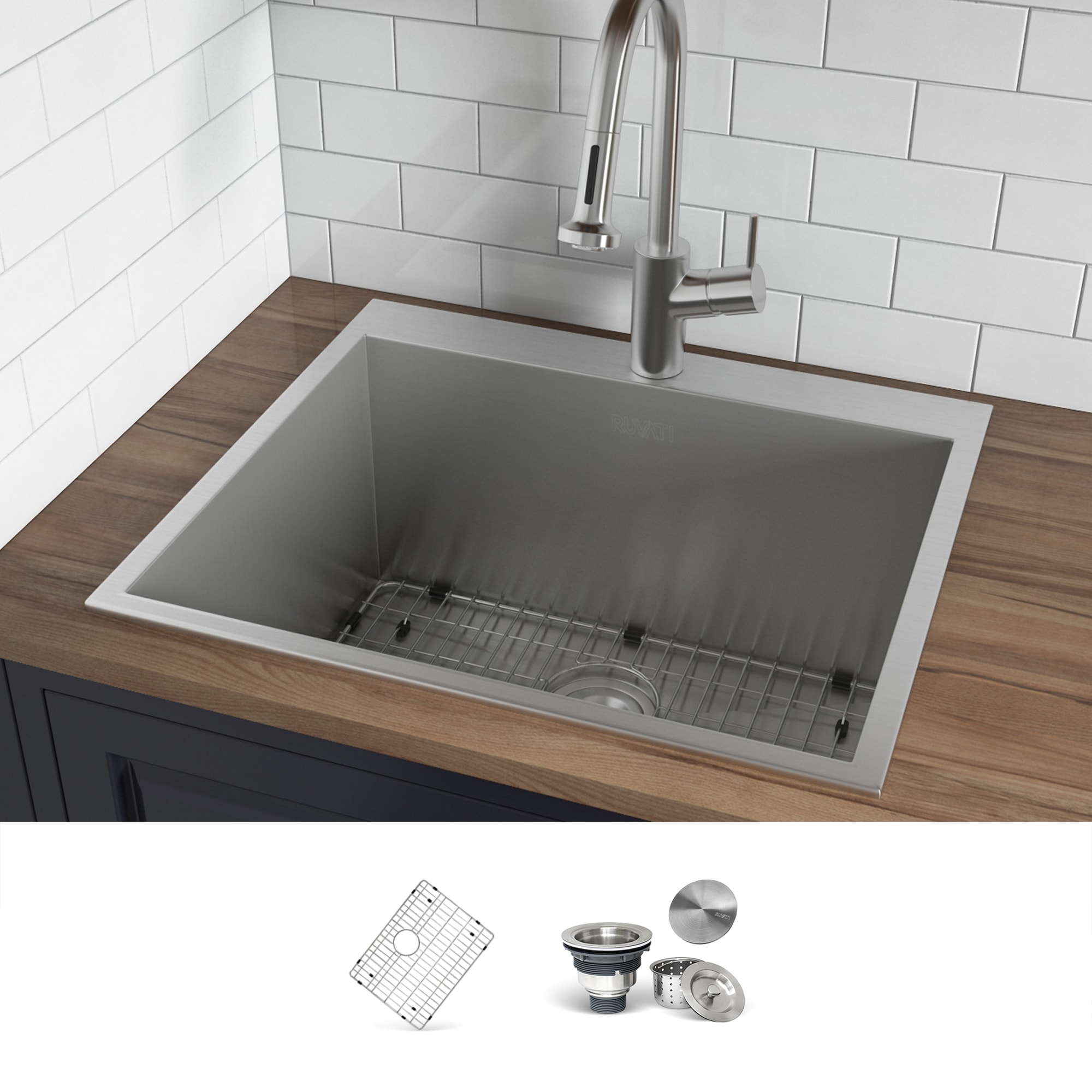 Ruvati RVU6027 27-in x 22-in 1 -Basin Stainless Steel Drop-in Laundry sink with Drain