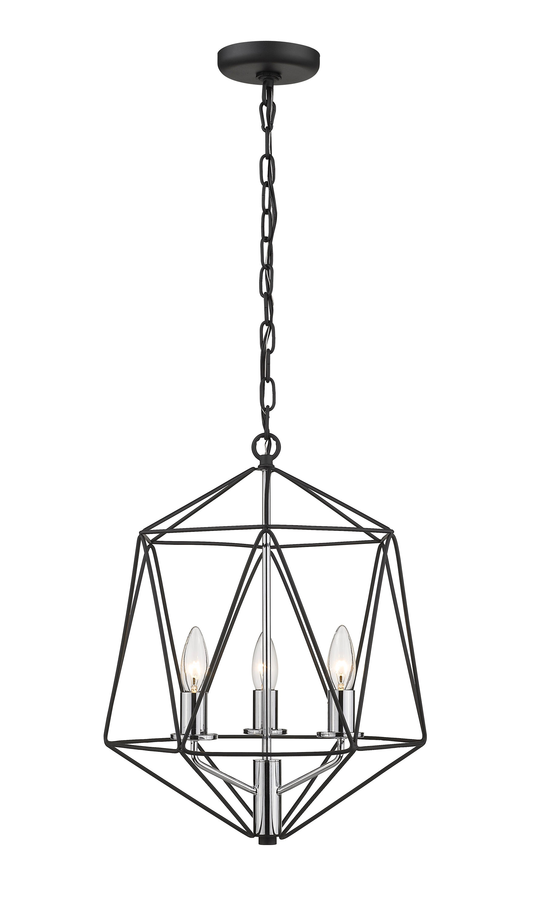 Matte Black and Chrome Geometric Cage Chandelier