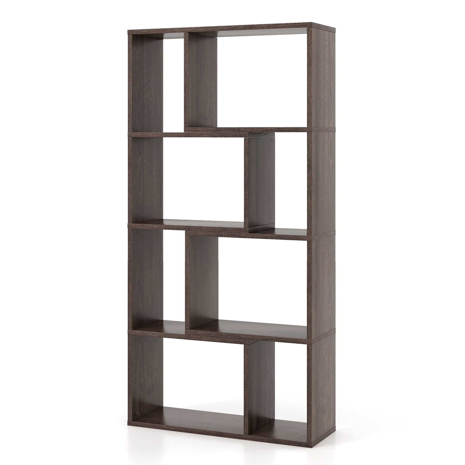 Slickblue D-CO-RG04601BC Gray/Natural/White 4-Tier Geometric Bookshelf with 8 Open Cubes for Living Room Bedroom or Home Office (8L x 23.5W x 48H)
