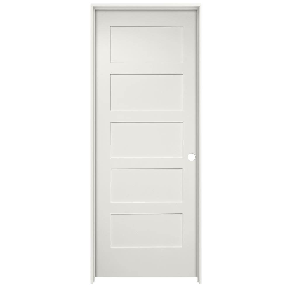 American Building Supply LO968726 32-in x 80-in Snow Storm Solid core 5-panel equal Left hand Smooth Prefinished MDF Flat Jamb Single Prehung Interior Door