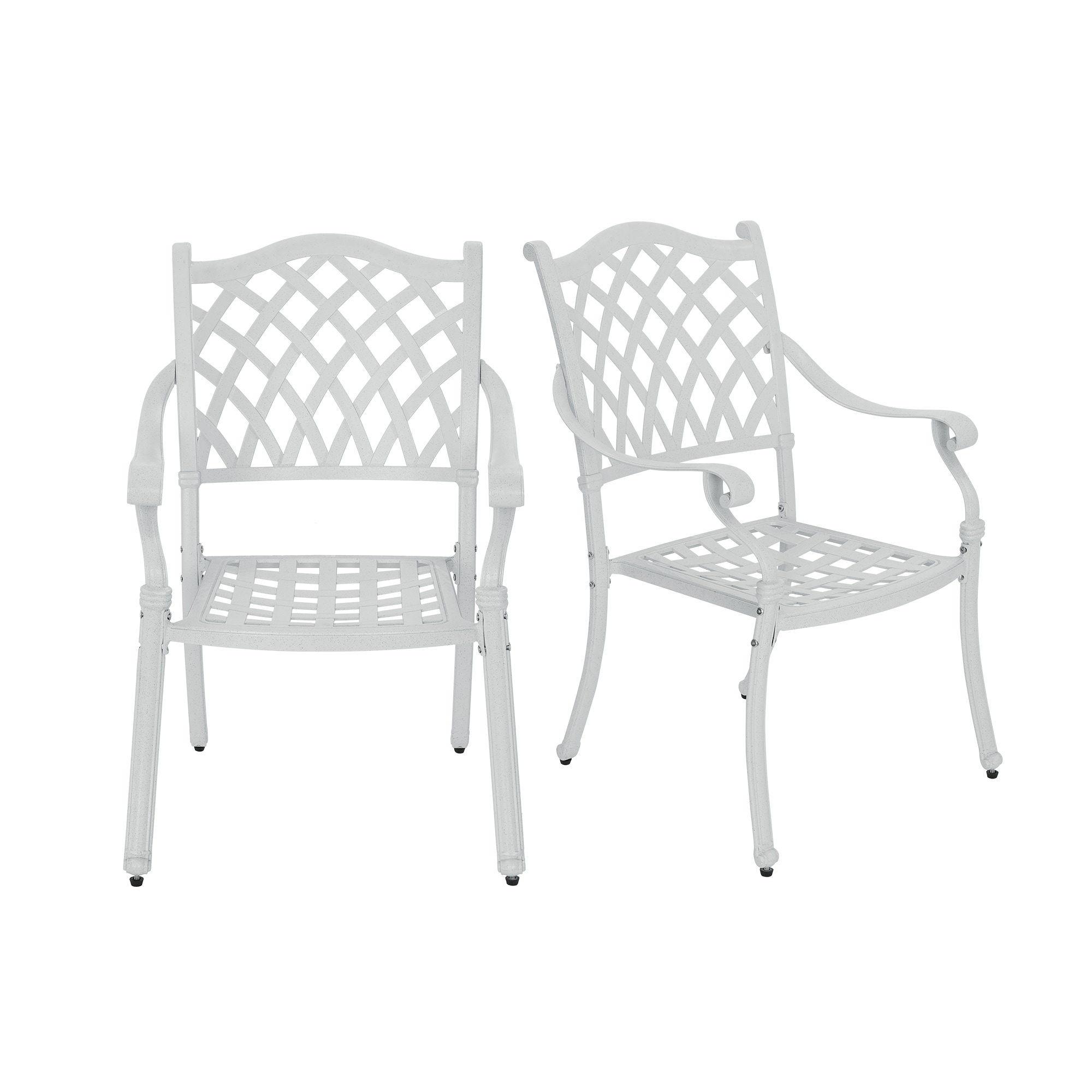 White Cast Aluminum Outdoor Dining Arm Chair Set