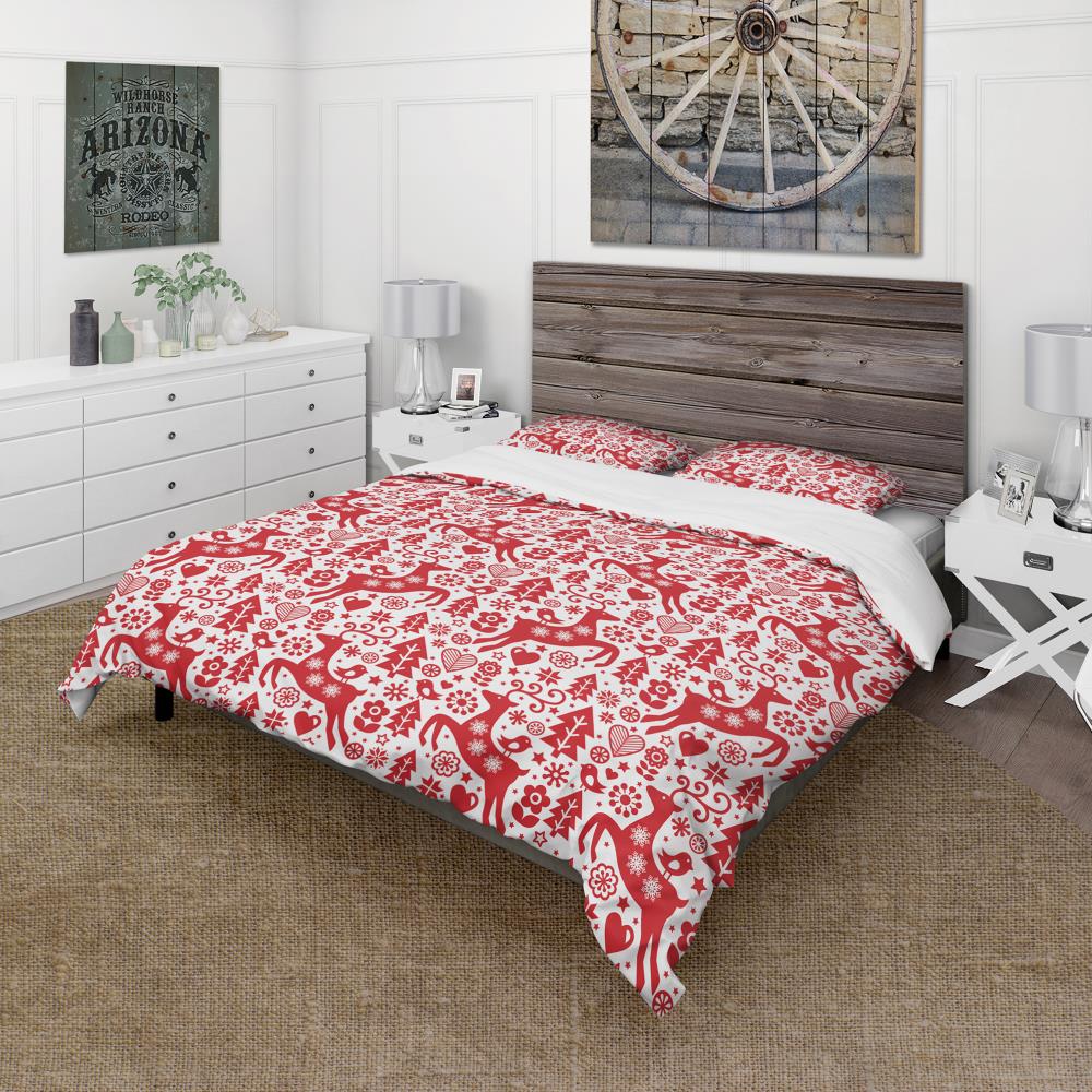 Designart BED19361-T 3 -Piece Red Twin Duvet cover Set
