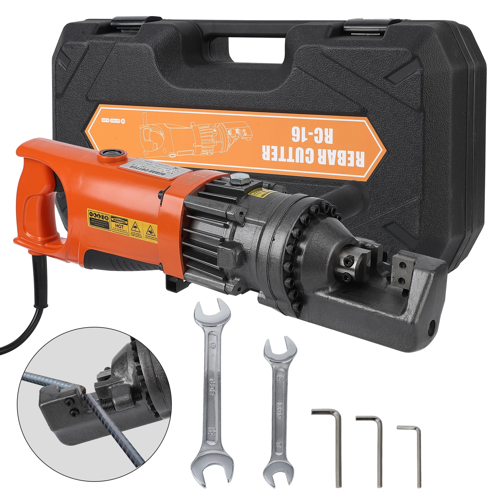 IdealHouse Powerful Portable Electric Hydraulic Steel Rod Cutter 900W with Pure Copper Motor Ergonomic Handle Cuts up to 5/8 Inch 4-16mm Fast 0.5 to 4.5 Seconds Includes Blades Protective Box for Concrete Construction