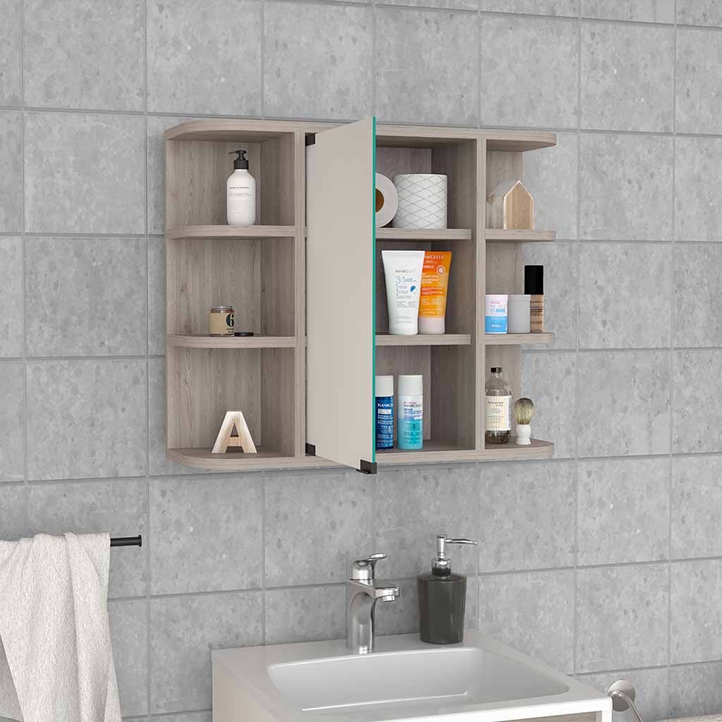 Tahanbath Medicine Cabinet Milano Six External Shelves Mirror Light Gray Finish