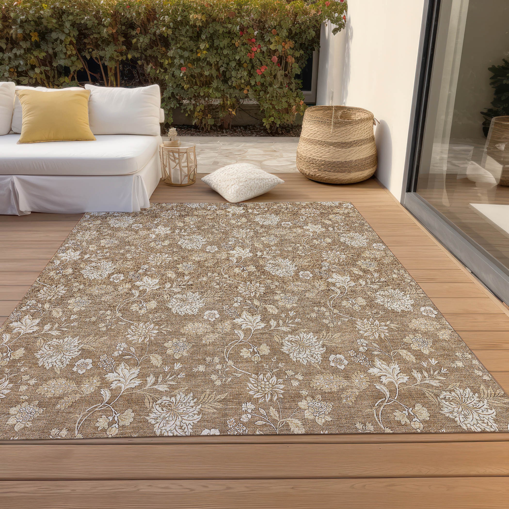 Copper Floral Synthetic 5' x 7' Washable Area Rug