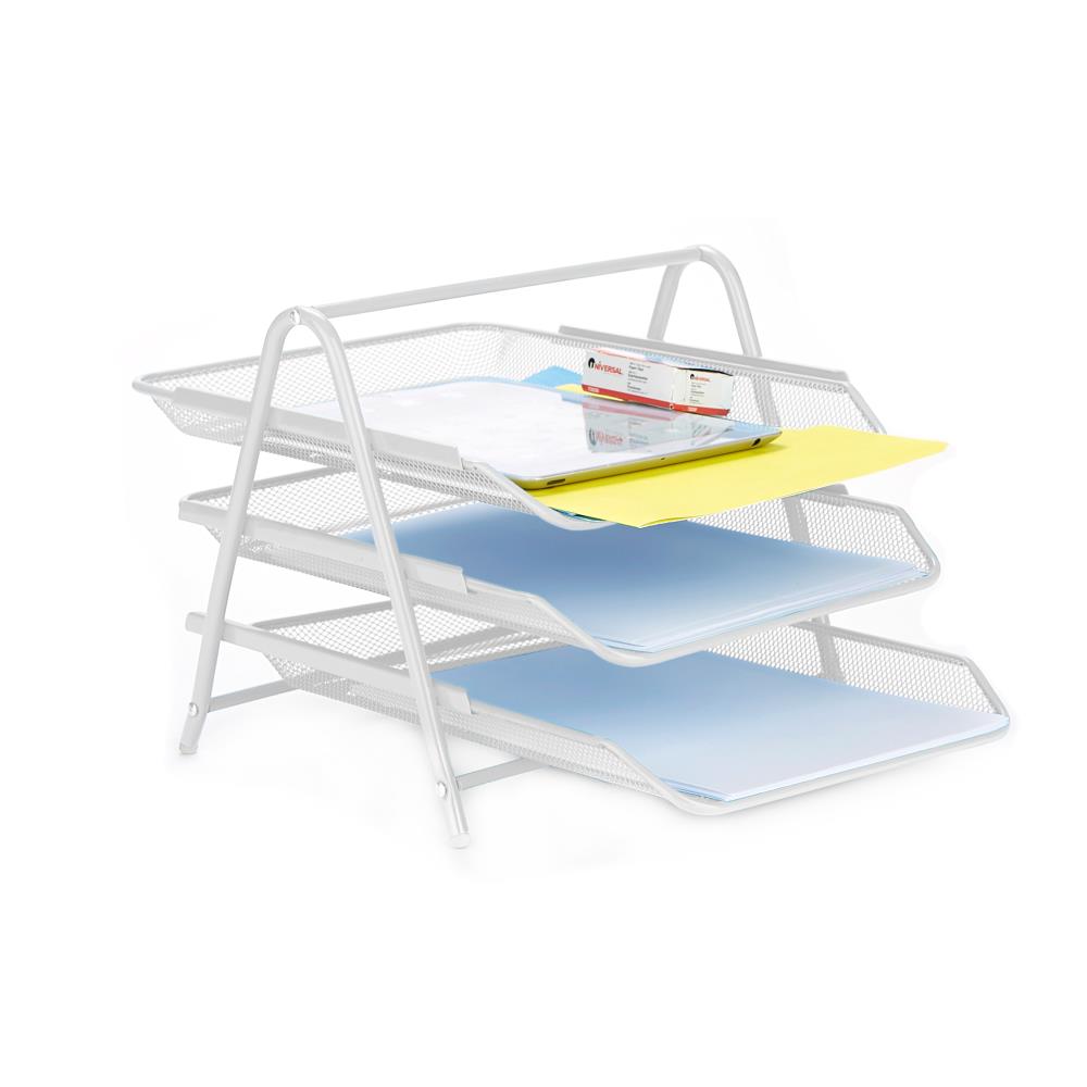 Mind Reader 3TPAPER-WHT Metal 3 Compartment Letter Tray, Pack of 1, White