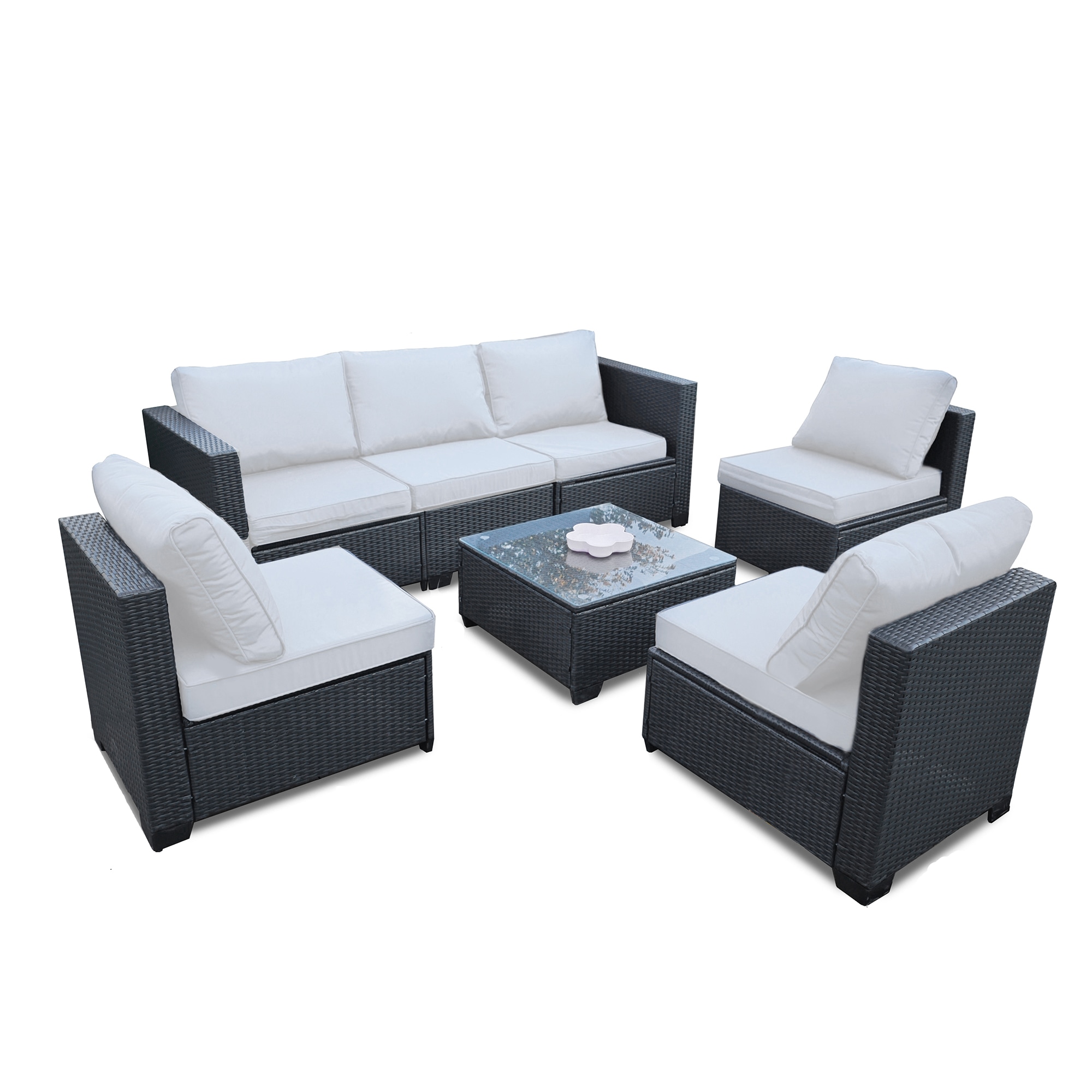 SINOFURN SYA010491BG Wicker Outdoor Sectional with Beige Cushions and Iron Frame