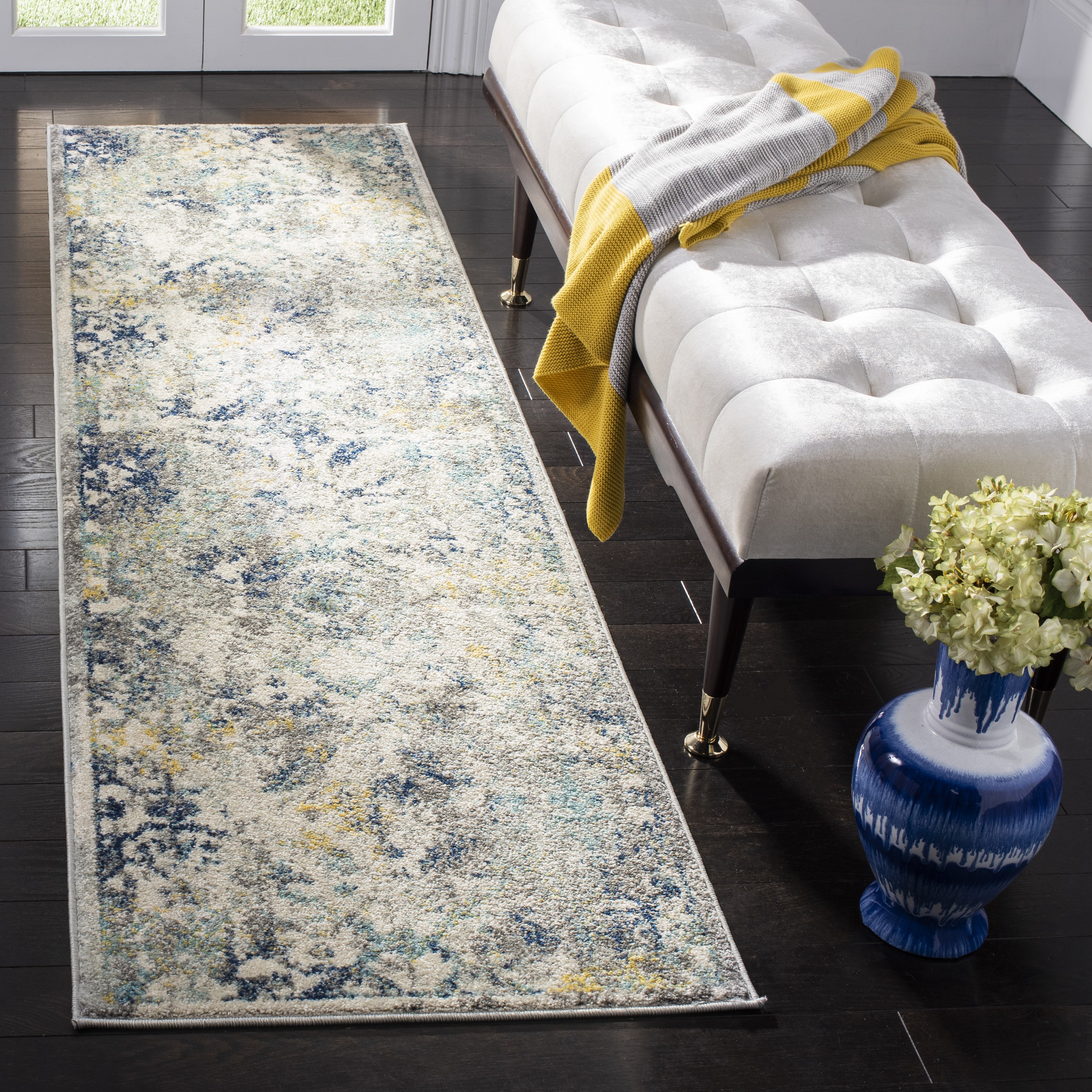 Safavieh MAD159M-28 Madison Nous 2 x 8 (ft) Loomed Polypropylene Ivory/Blue Rectangular Indoor Abstract Runner rug