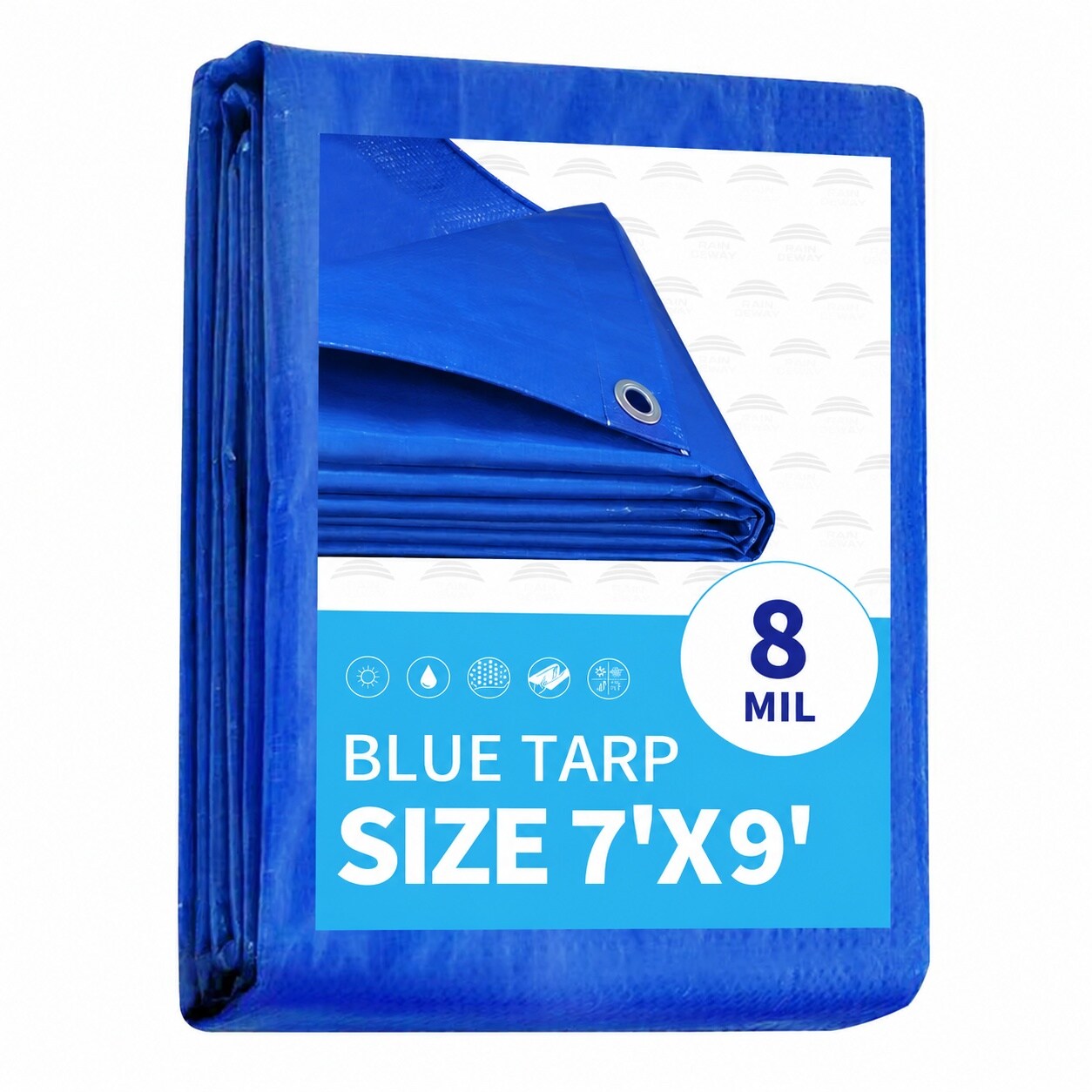Vrbgify  Blue Tarp 7x9 Feet 8 Mil UV Resistant Durable Multipurpose Waterproof Poly Tarp Cover with Metal Grommets and Reinforced Edges by