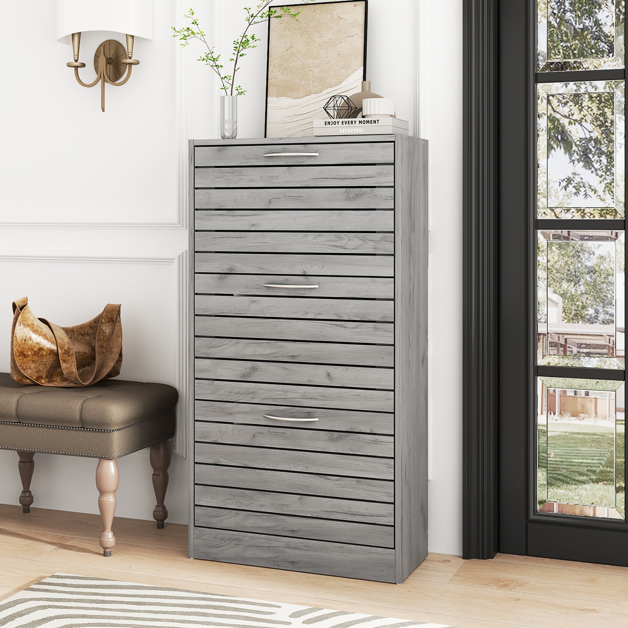 FUFU&GAGA LJY-KF210127-04 42.3-in H 3 Tier 12 pair Gray Composite Shoe cabinet