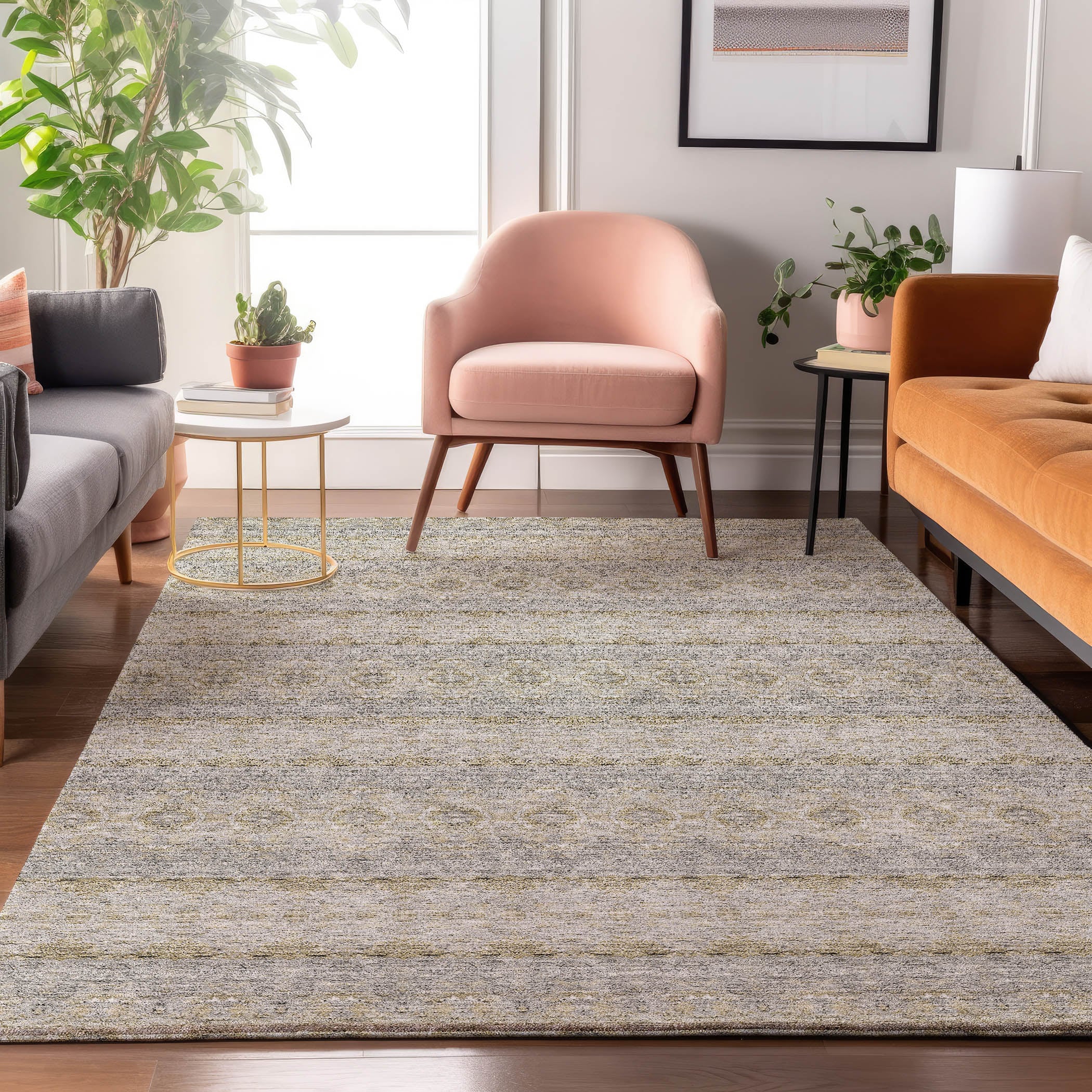 Addison Rugs AMF615SV30X46 Mayfield AMF615SV 2 x 3 (ft) Loomed Polyester Silver Rectangular Indoor Geometric Machine washable Area rug