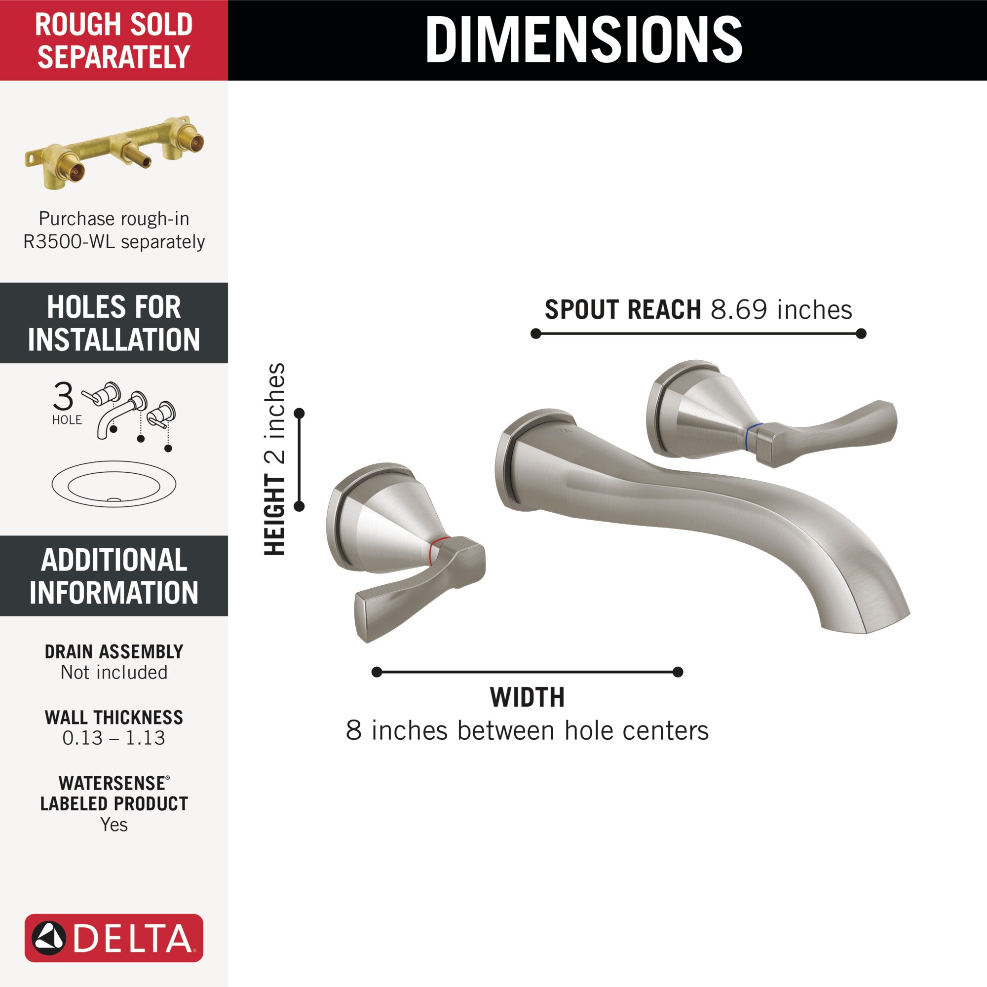 Delta T3576LF-SS-PR-WL Lavatory-Faucets - View #3