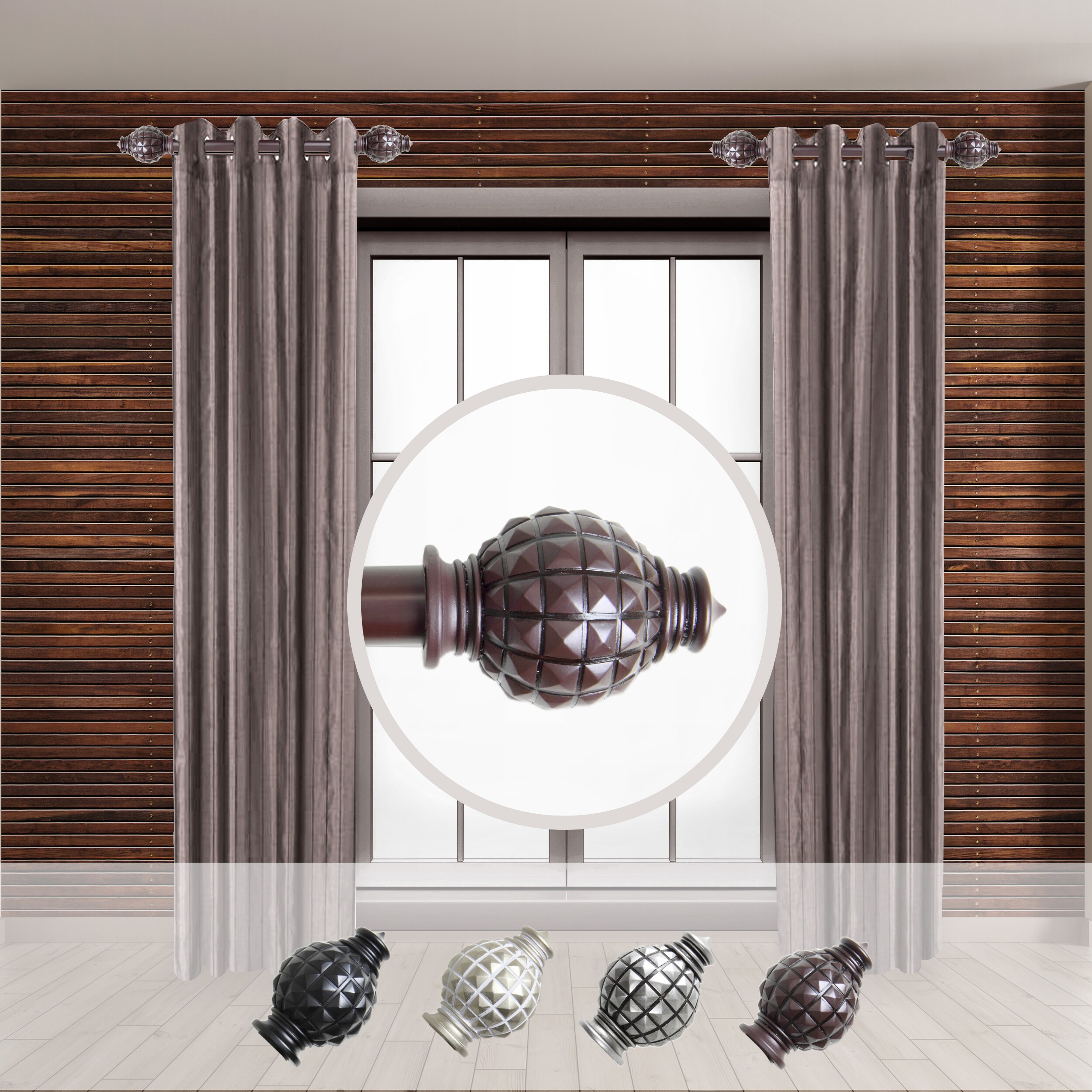 Hart & Harlow LO-SIDE100-66-6 Orlene 1-in 12-in to 20-in Mahogany Steel Side curtain rod with Finials