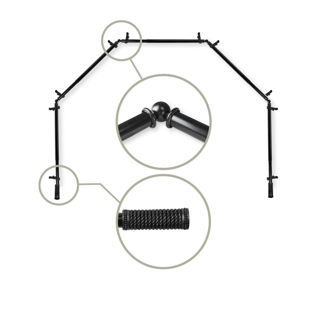 Hart & Harlow L5BAY-11-2 Winnie 13/16-in 5-sided 28-in to 48-in Black Steel Bay window curtain rod with Finials