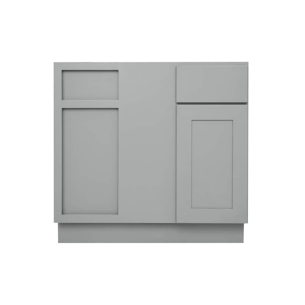 RELIABILT LS-SG-SCB36R Overlake 36-in W x 34.5-in H x 24-in D Gray Blind Corner base Ready to assemble Plywood Cabinet (Recessed Panel Shaker)