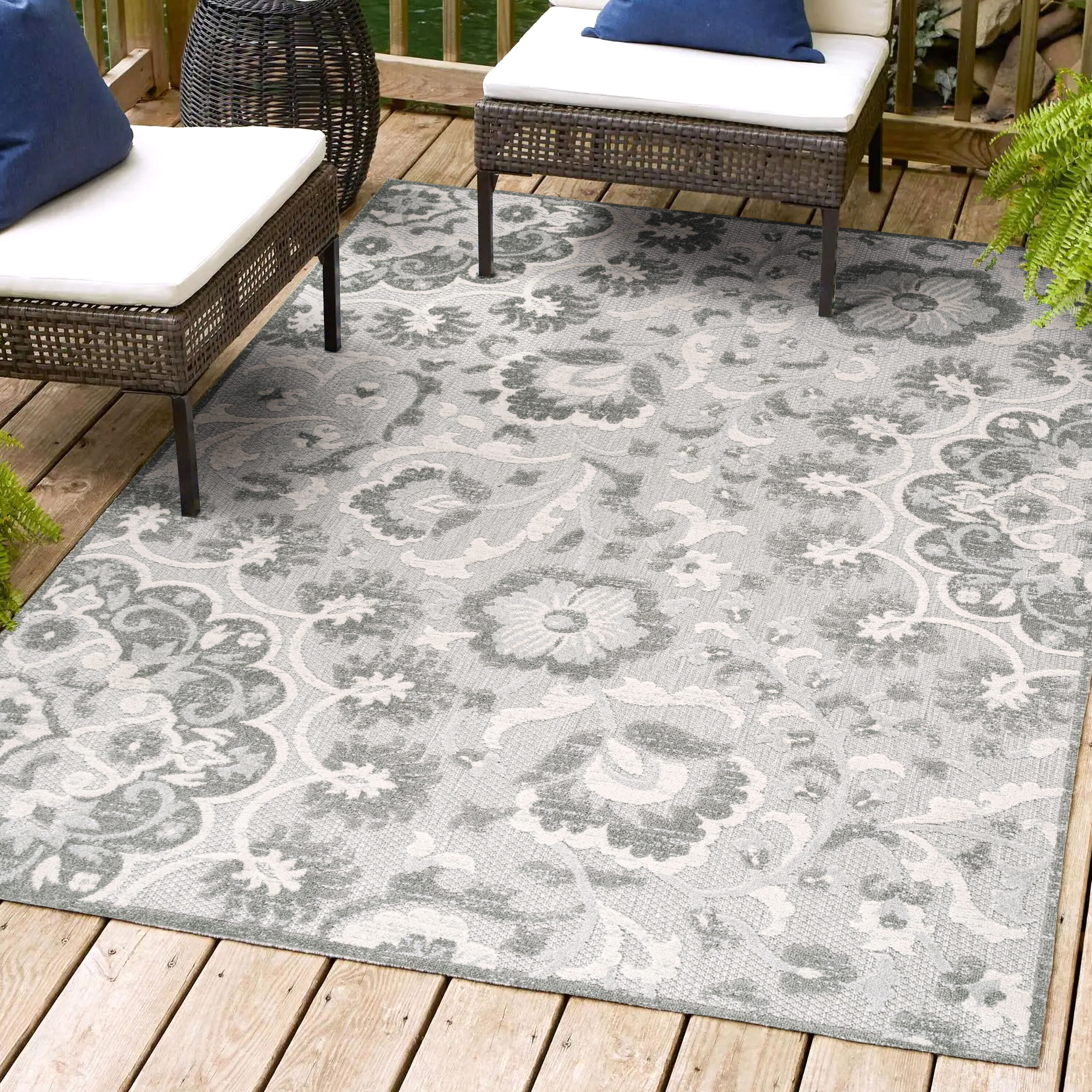 Lucena 8' x 10' Gray Synthetic Medallion Reversible Area Rug