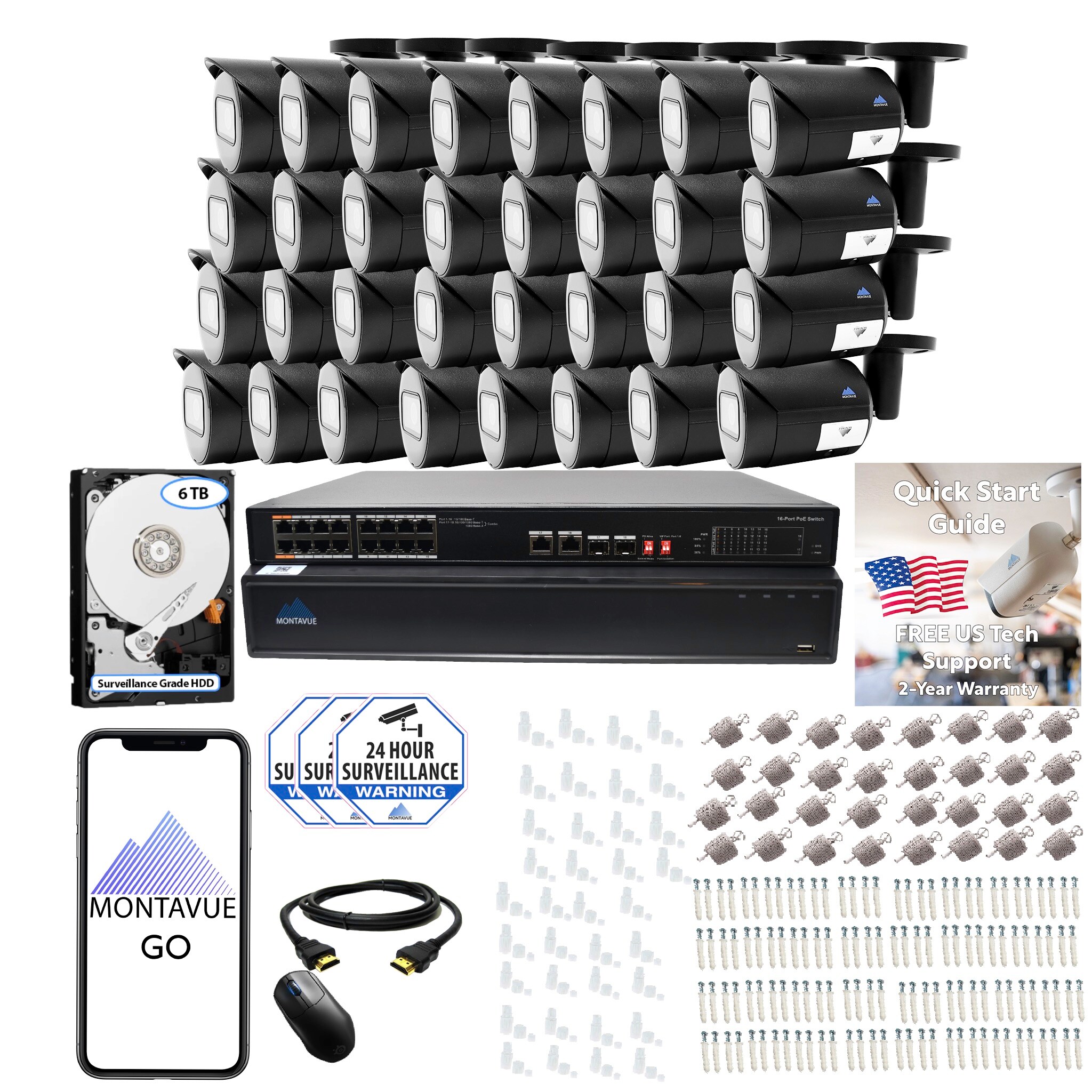 Montavue MTIP12326-324KB-B 8105 Indoor/Outdoor 32-Camera 4K Hardwired Bullet 6Tb Hard Drive Security Camera System