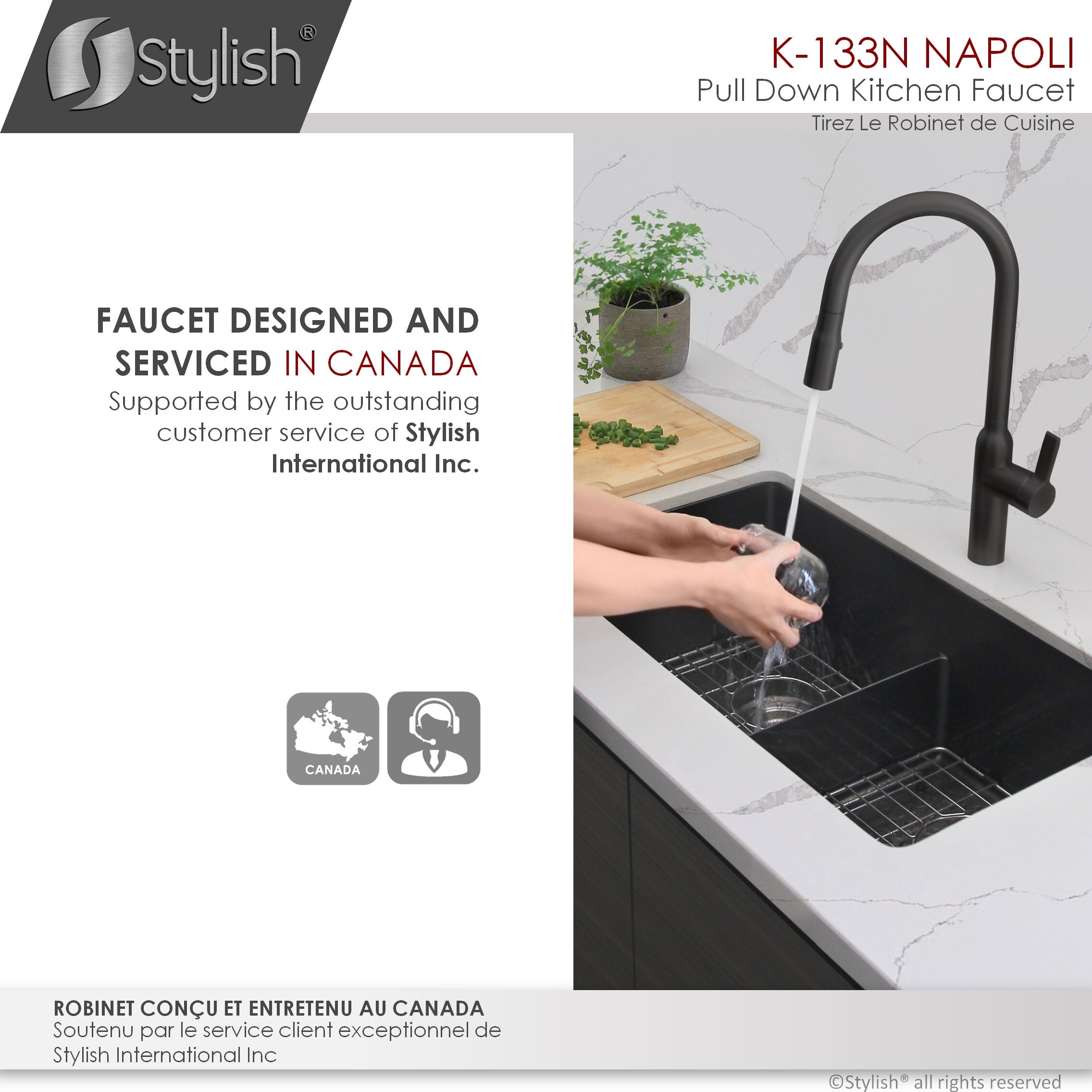Matte Black Stainless Steel Pull Down Kitchen Faucet with Spray