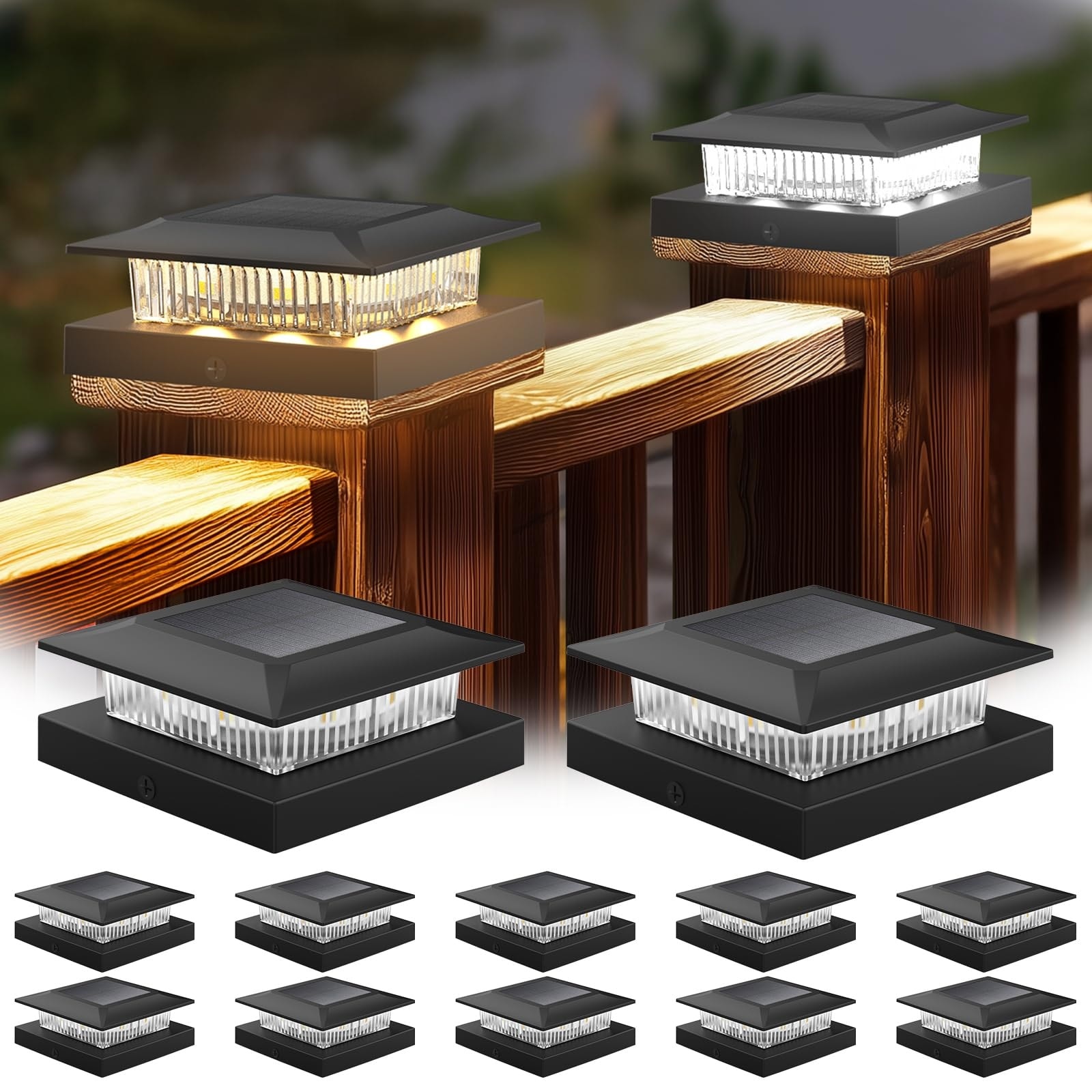 Angel Sar 12-Pack Dual-Mode Black Solar Post Cap Lights