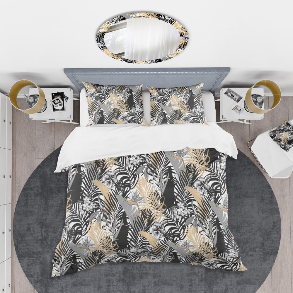 Twin Black Floral Microfiber Duvet Cover Set