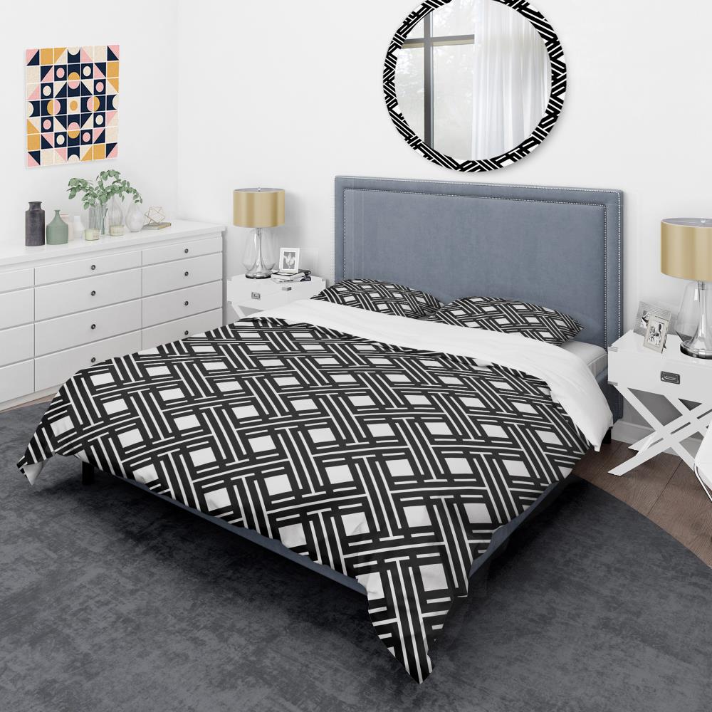 Twin Black and Multicolor Geometric Microfiber Duvet Cover Set