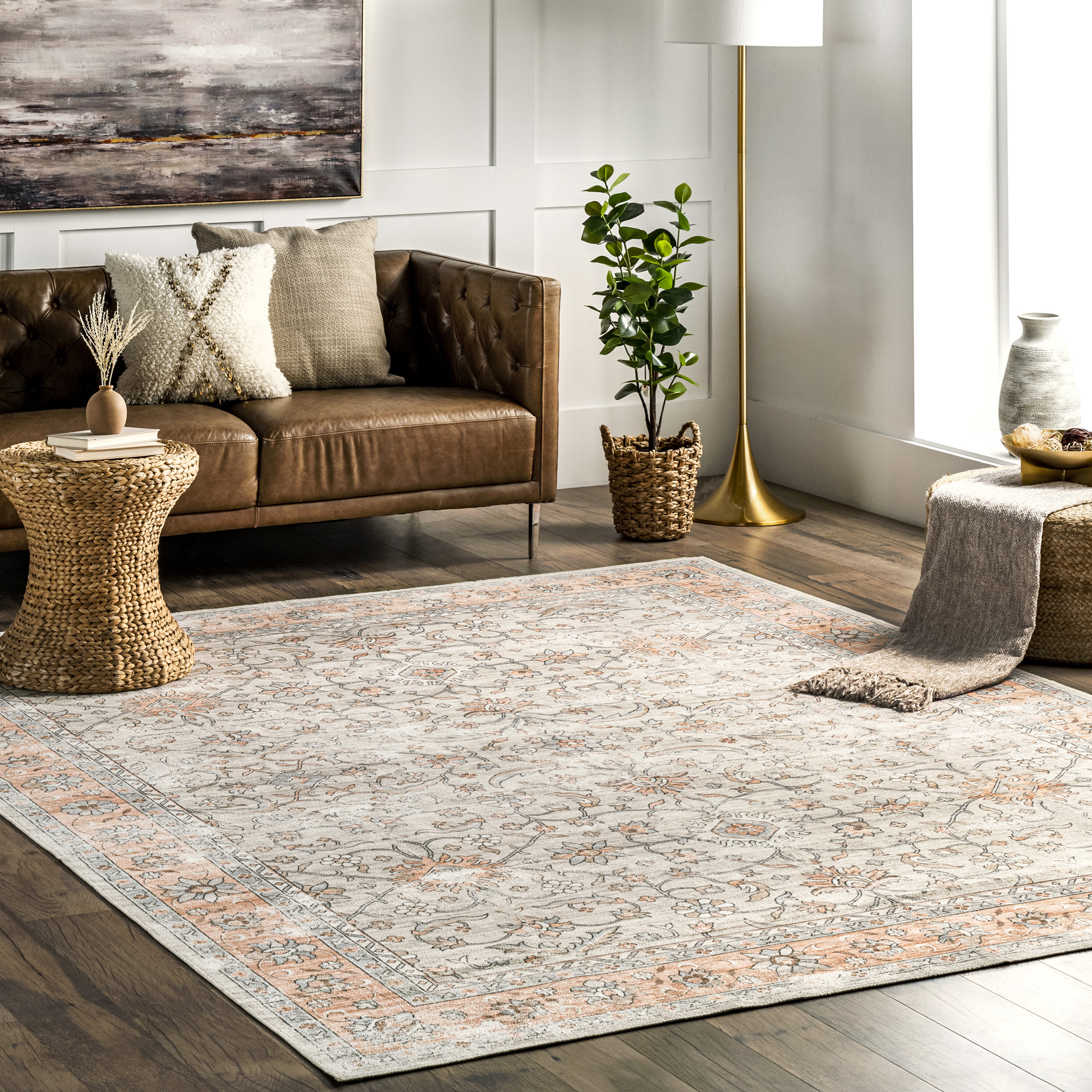 nuLOOM BIRV43A-508 Revel 5 x 8 (ft) Loomed Polyester Peach Rectangular Indoor Medallion Persian Machine washable Area rug