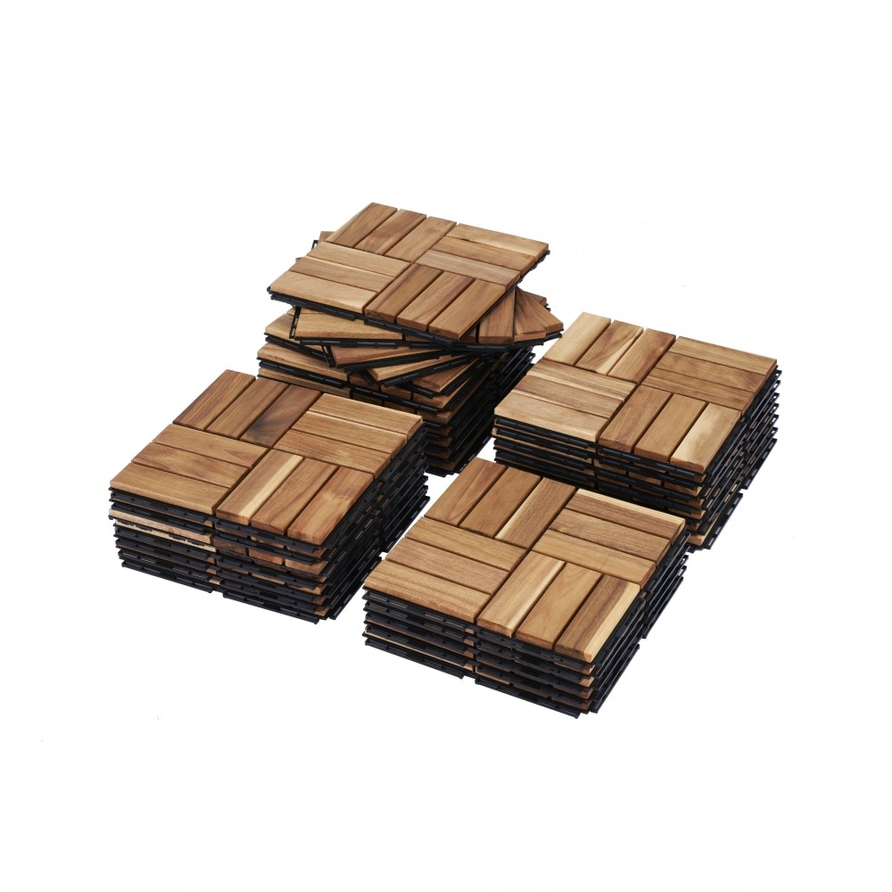 Tatayosi 10 PCS 12 x 12 Inch Interlocking Deck Tiles Checker Pattern Yellow Acacia Hardwood Outdoor Flooring Tile for Patio Balcony and Pool Side #DO-D01027RM2X2