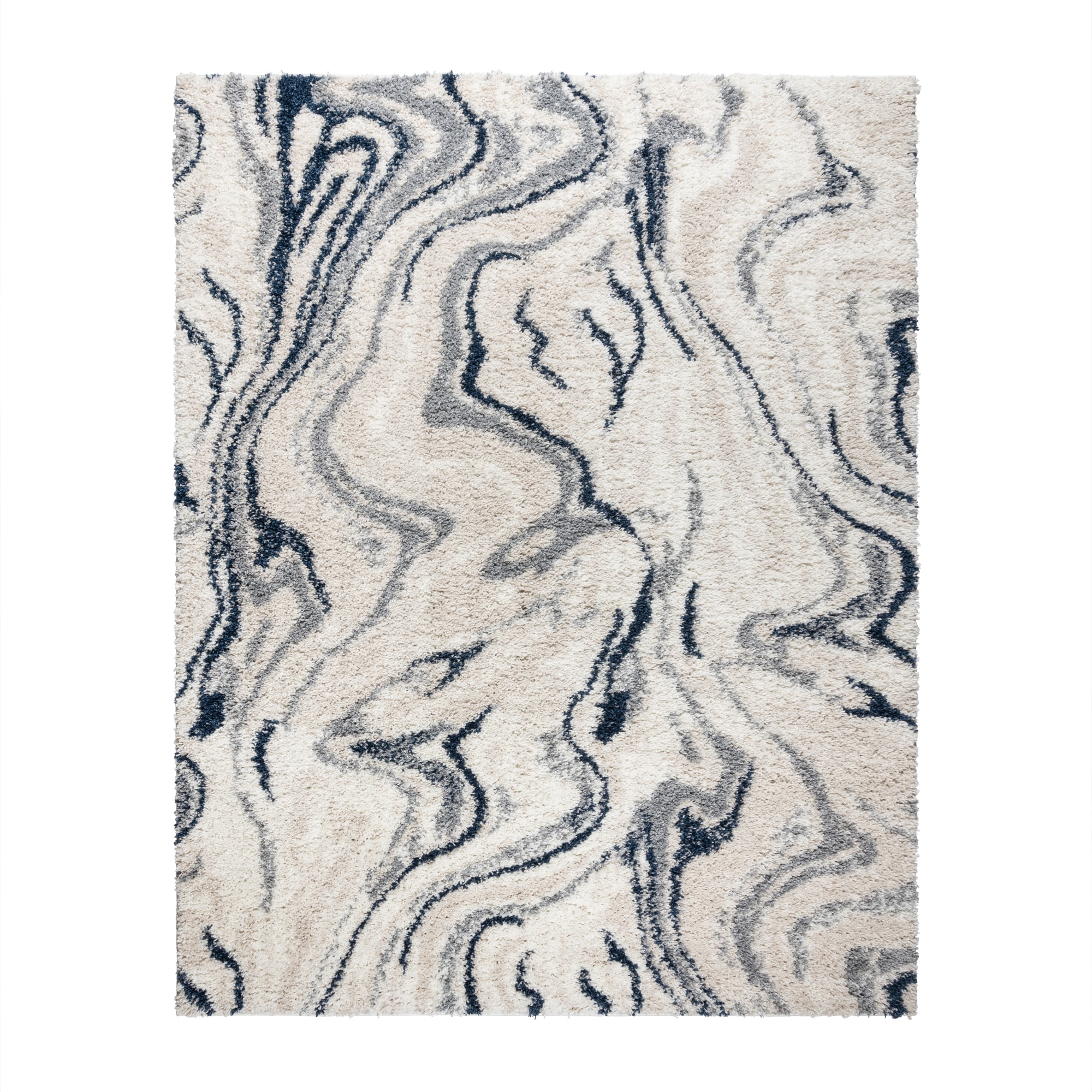 Gray and Navy Abstract Shag 5' x 7' Area Rug