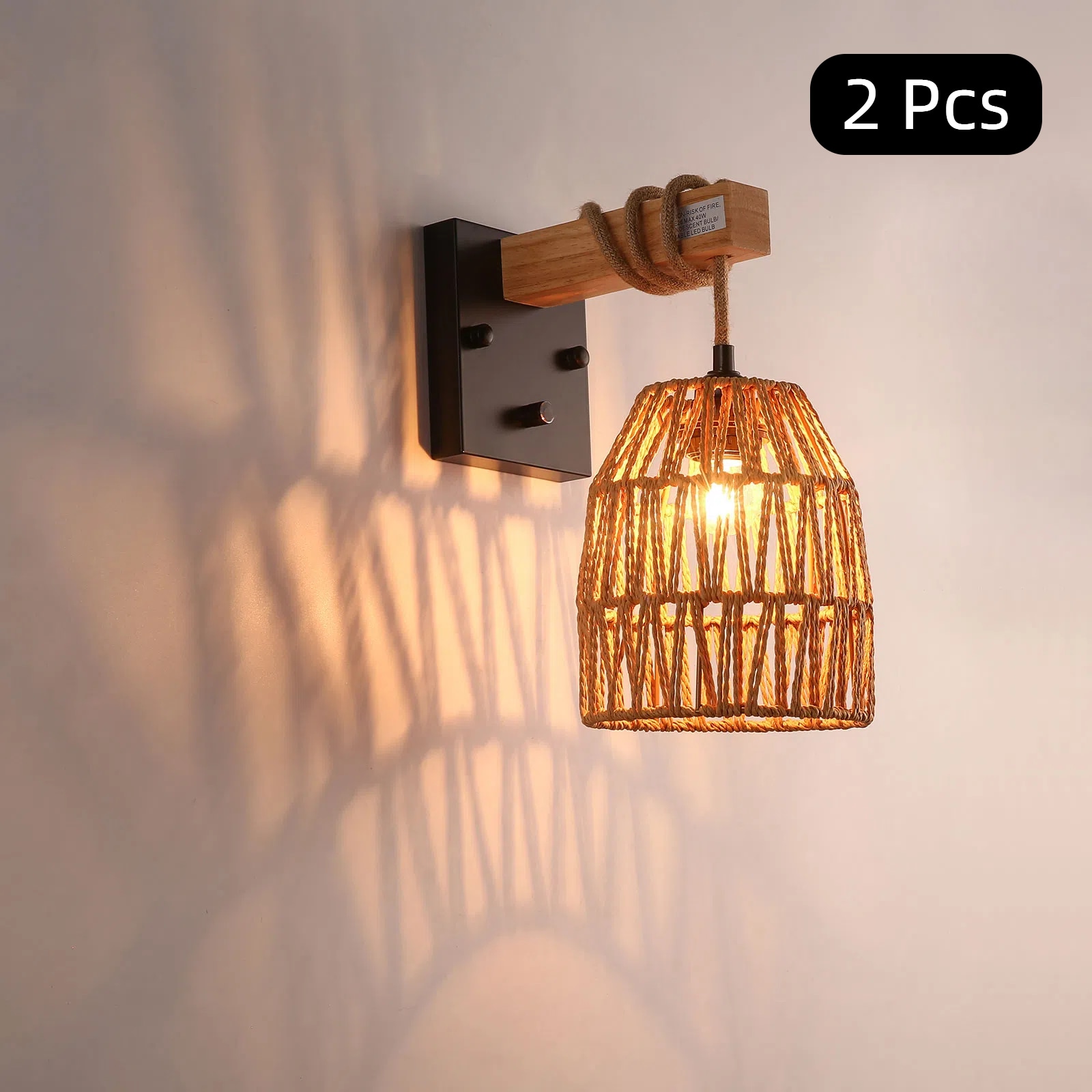 Oukaning HG-HCX471-776US 2 Pcs Woven 7.87-in W 1 -Light Brown Vintage Wall Sconce
