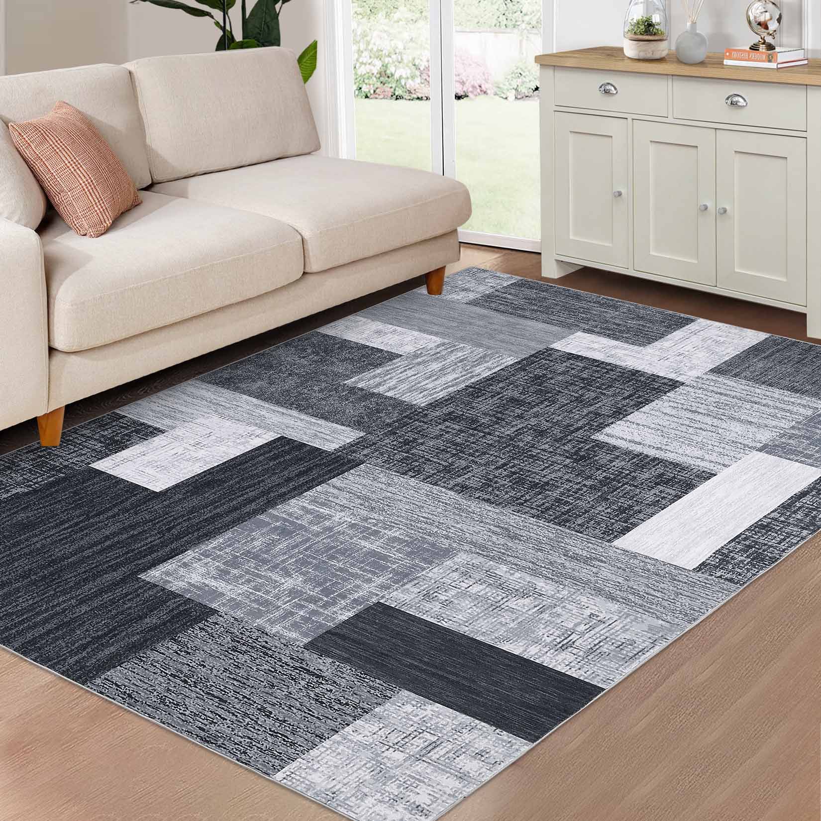 Garvee YXY-LO-PHO-10HBDNRY 5 x 7 (ft) Loomed Gray Rectangular Indoor Geometric Mid-Century Modern Machine washable Pet Friendly Area rug