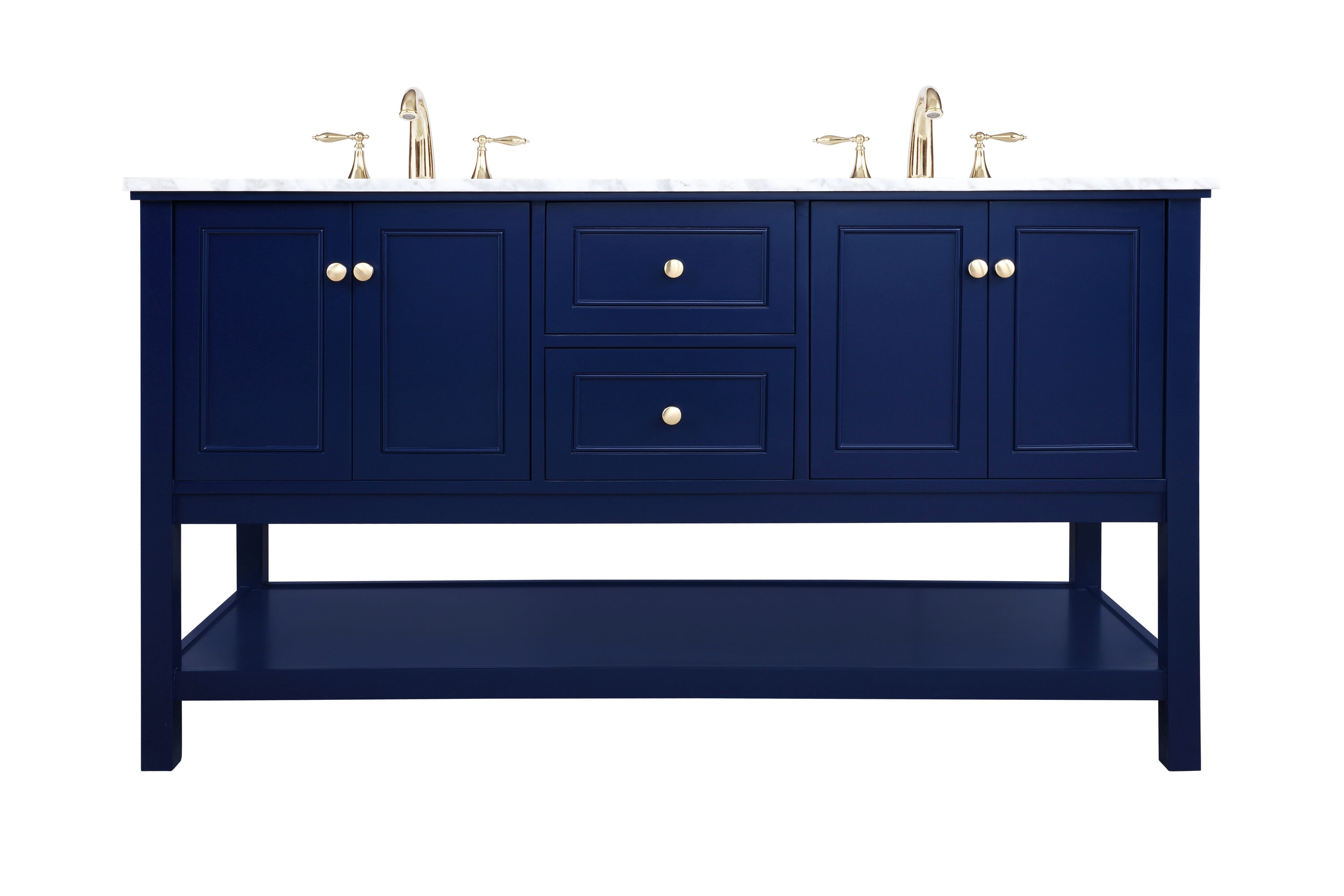 Elegant Decor HF81180DBL Home Furnishing 60-in Blue Undermount Double sink Bathroom Vanity with Carrara White Marble Top