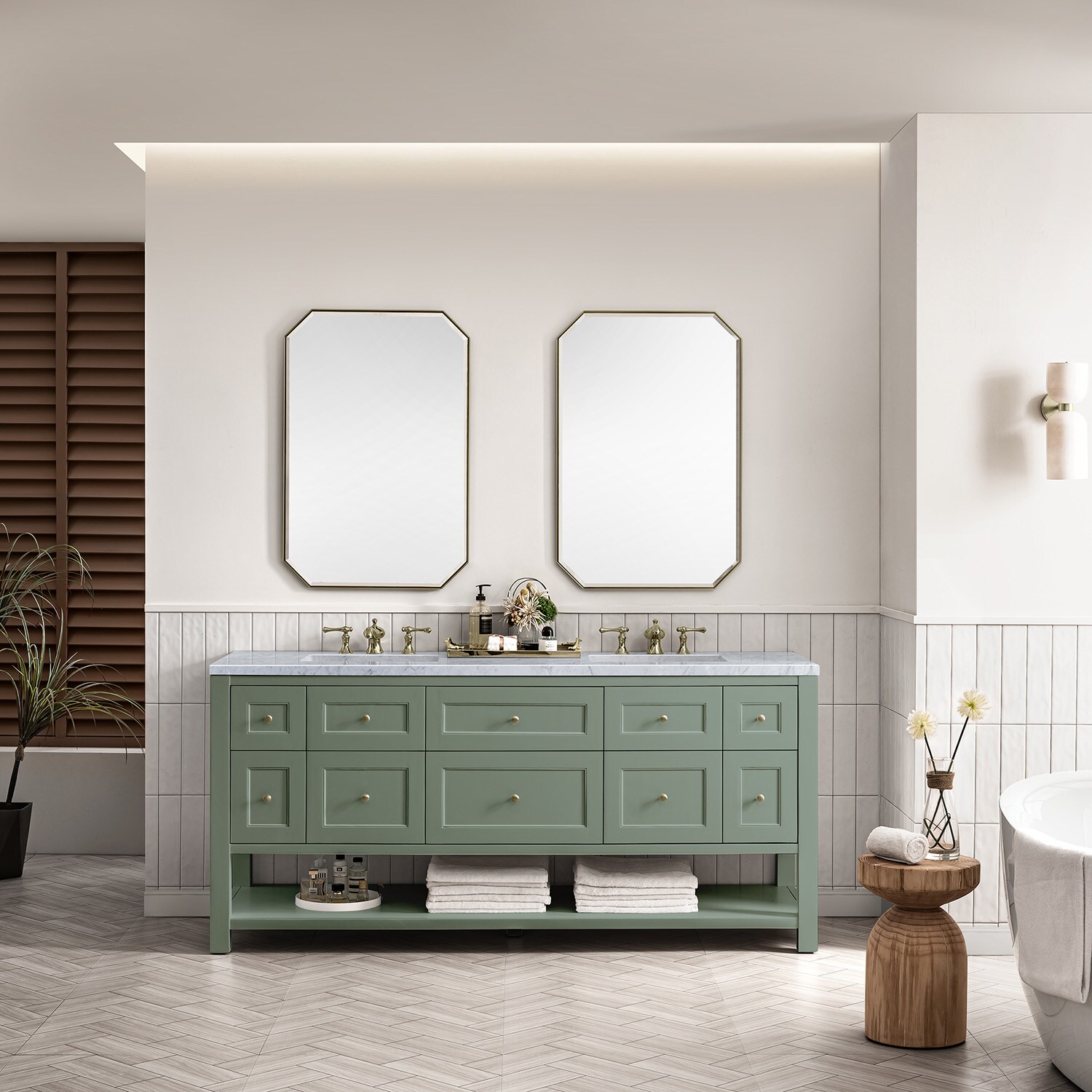 Smokey Celadon 72" Double Vanity with Solid Wood and Veneer