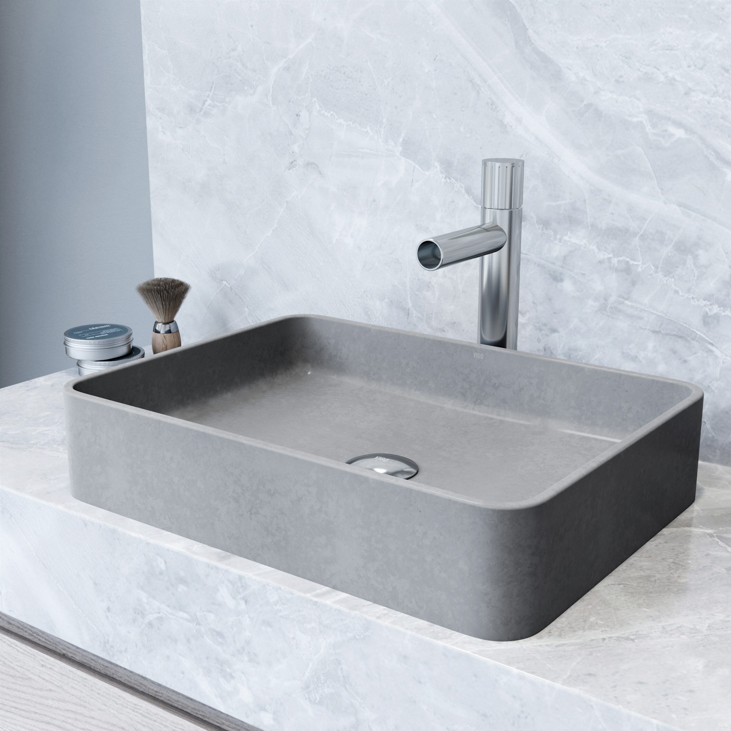 Gray Concrete Rectangular Vessel Bathroom Sink, 19" x 14"
