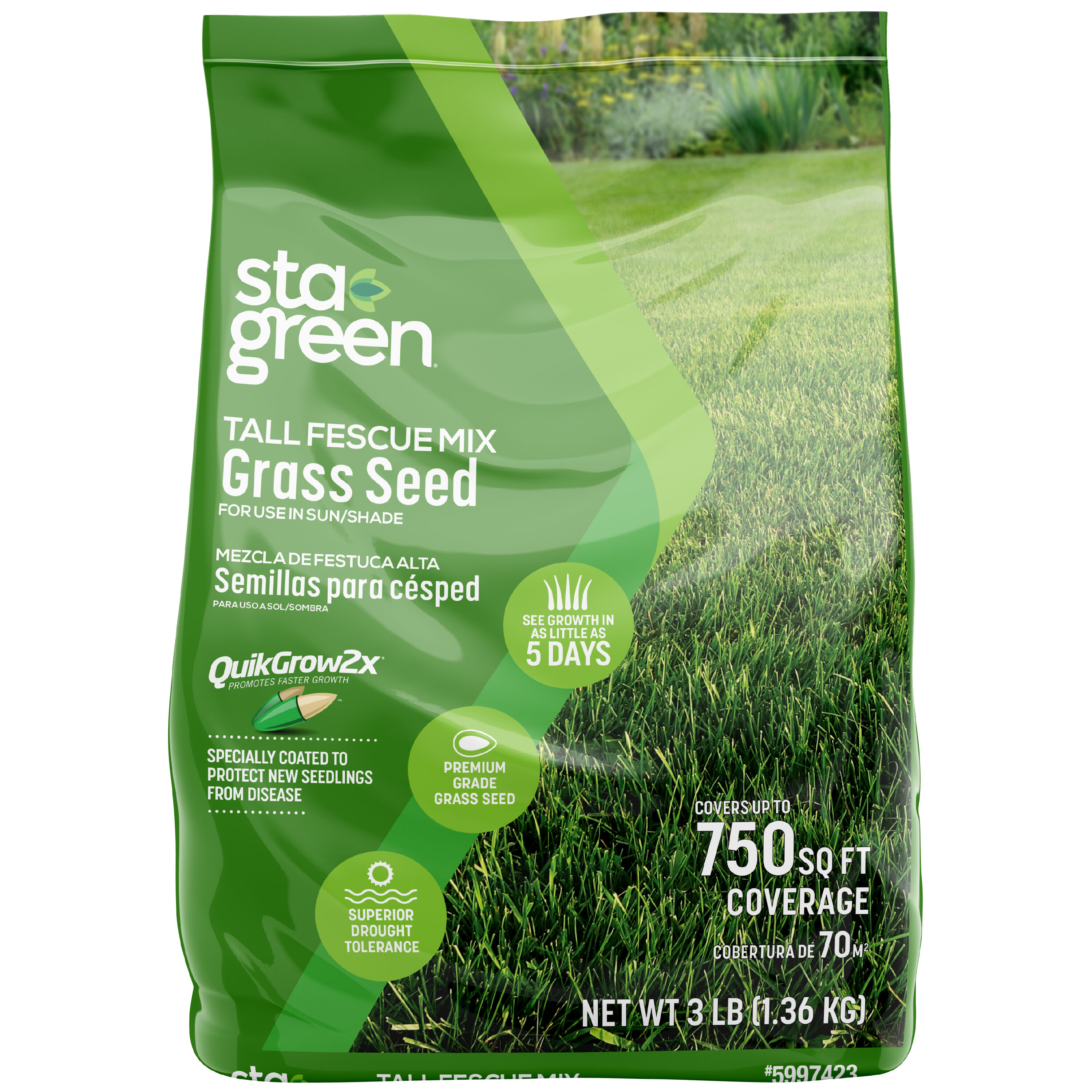 Sta-Green SG-TF-2.4 QuikGrow2x Sun and Shade 3-lb Tall Fescue Grass Seed